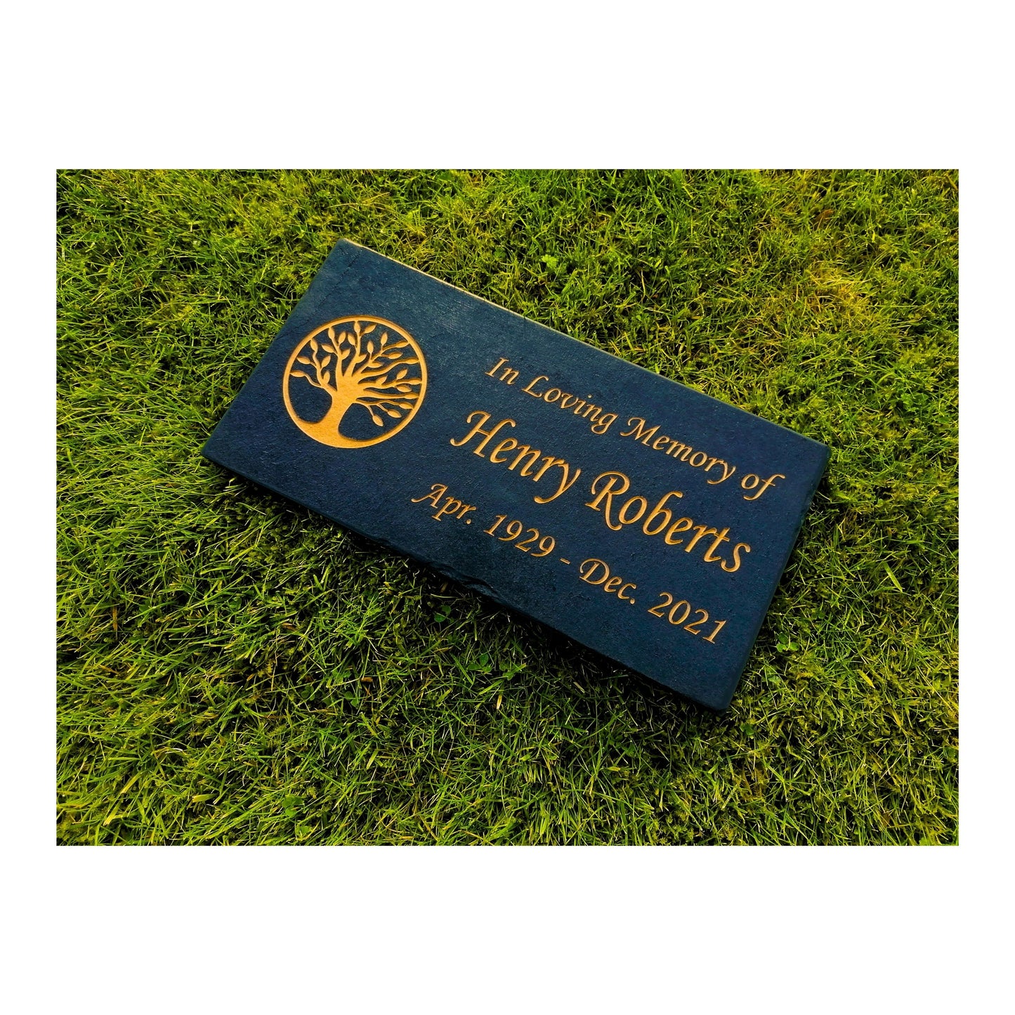 Grave Marker Memorial Plaque | Engraved Natural Slate | Custom Personalised | Gold Copper Silver | Memories Tributes Stone Headstones Bereavement