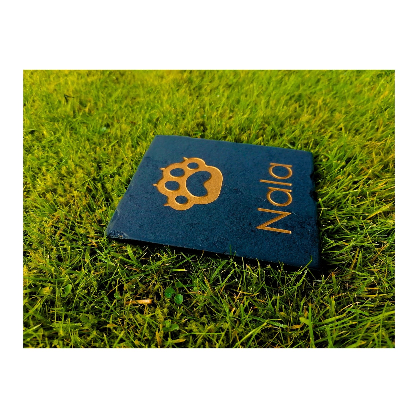 Personalised Custom Pet Paw Print | Engraved Natural Slate Memorial Plaque | Gold Copper Silver | Memories Tributes Markers Stone Headstones