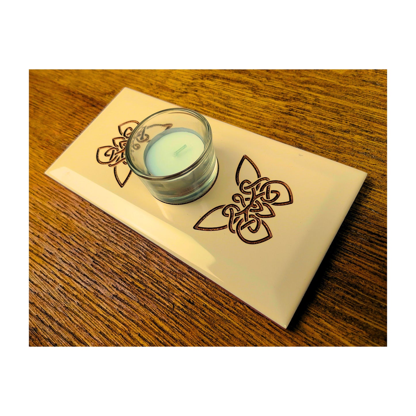 Handmade Tealight Candle Holder | Deep Engraved Ceramic Tile | Unique Gift Idea | Made In Ireland | Gold Copper Silver | Modern Home Decor