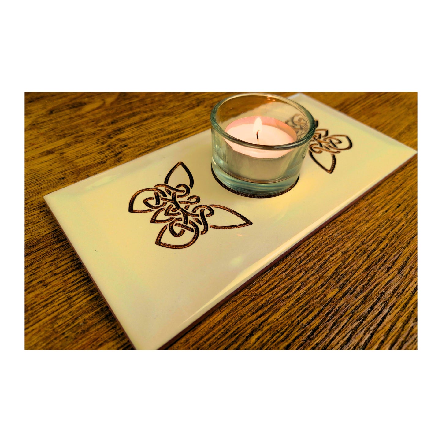 Handmade Tealight Candle Holder | Deep Engraved Ceramic Tile | Unique Gift Idea | Made In Ireland | Gold Copper Silver | Modern Home Decor