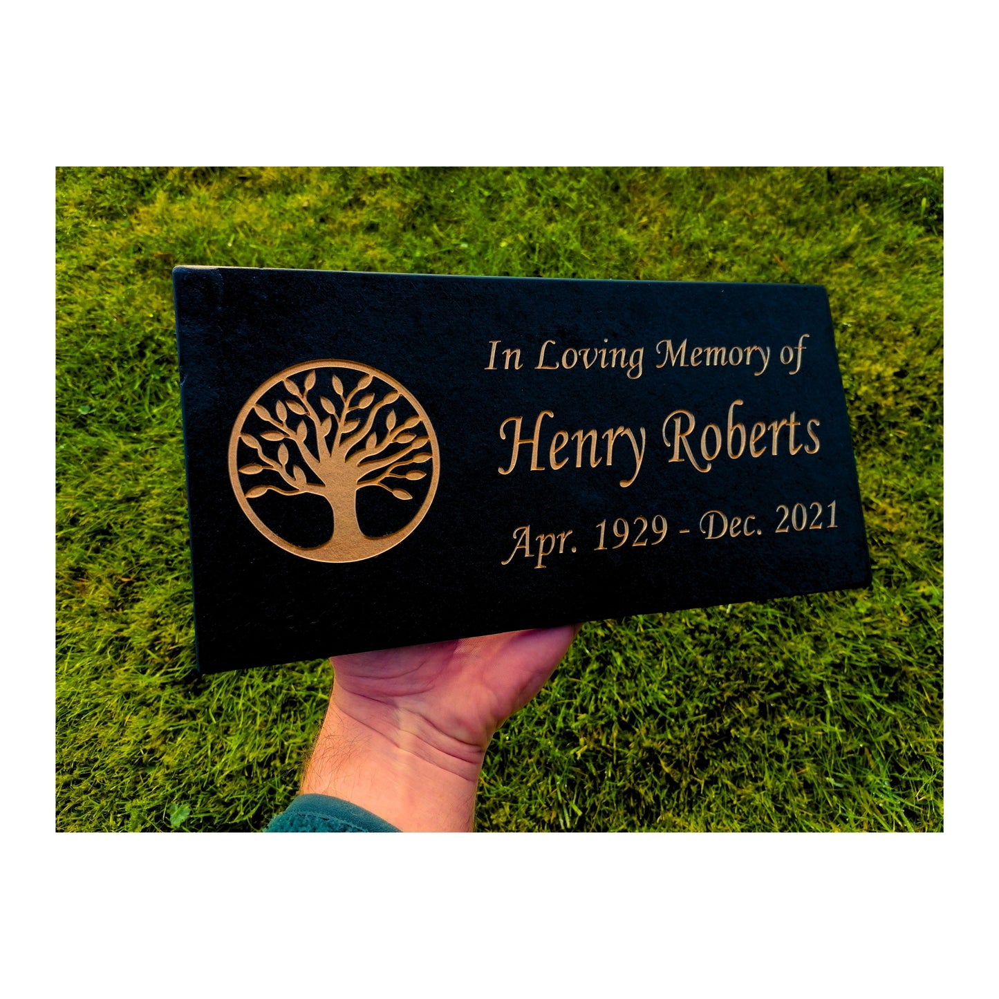 Grave Marker Memorial Plaque | Engraved Natural Slate | Custom Personalised | Gold Copper Silver | Memories Tributes Stone Headstones Bereavement