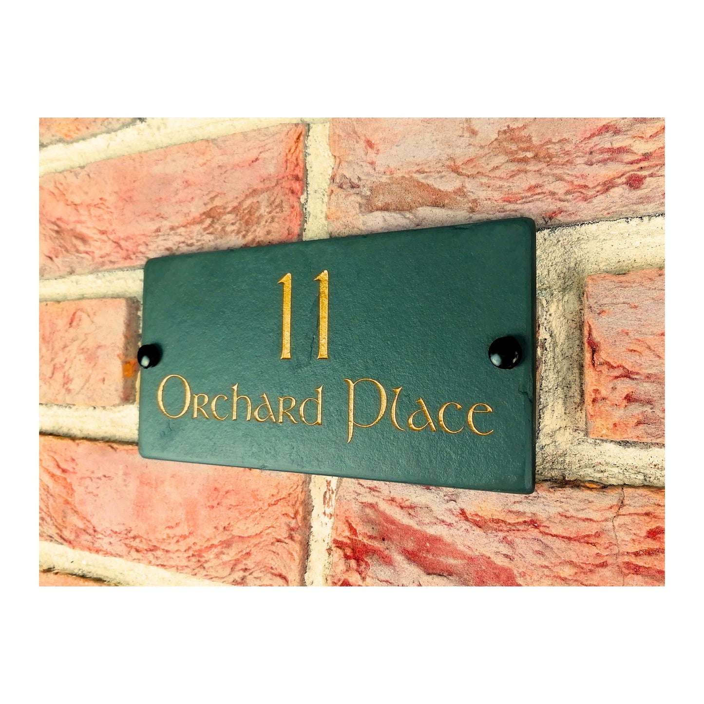 Engraved Natural Slate House Address Sign - Rustic Farmhouse Style Door Number - Wedding, Housewarming, Anniversary Gift Idea