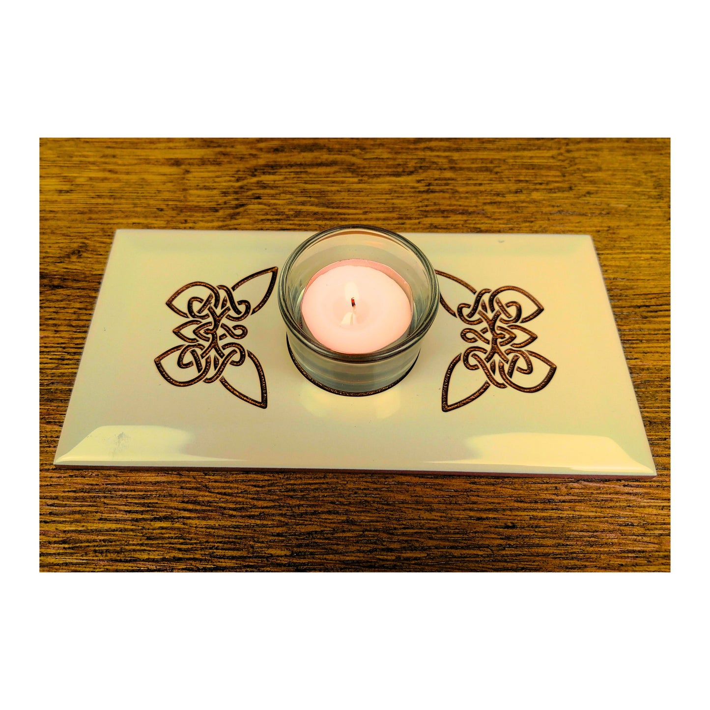 Handmade Tealight Candle Holder | Deep Engraved Ceramic Tile | Unique Gift Idea | Made In Ireland | Gold Copper Silver | Modern Home Decor