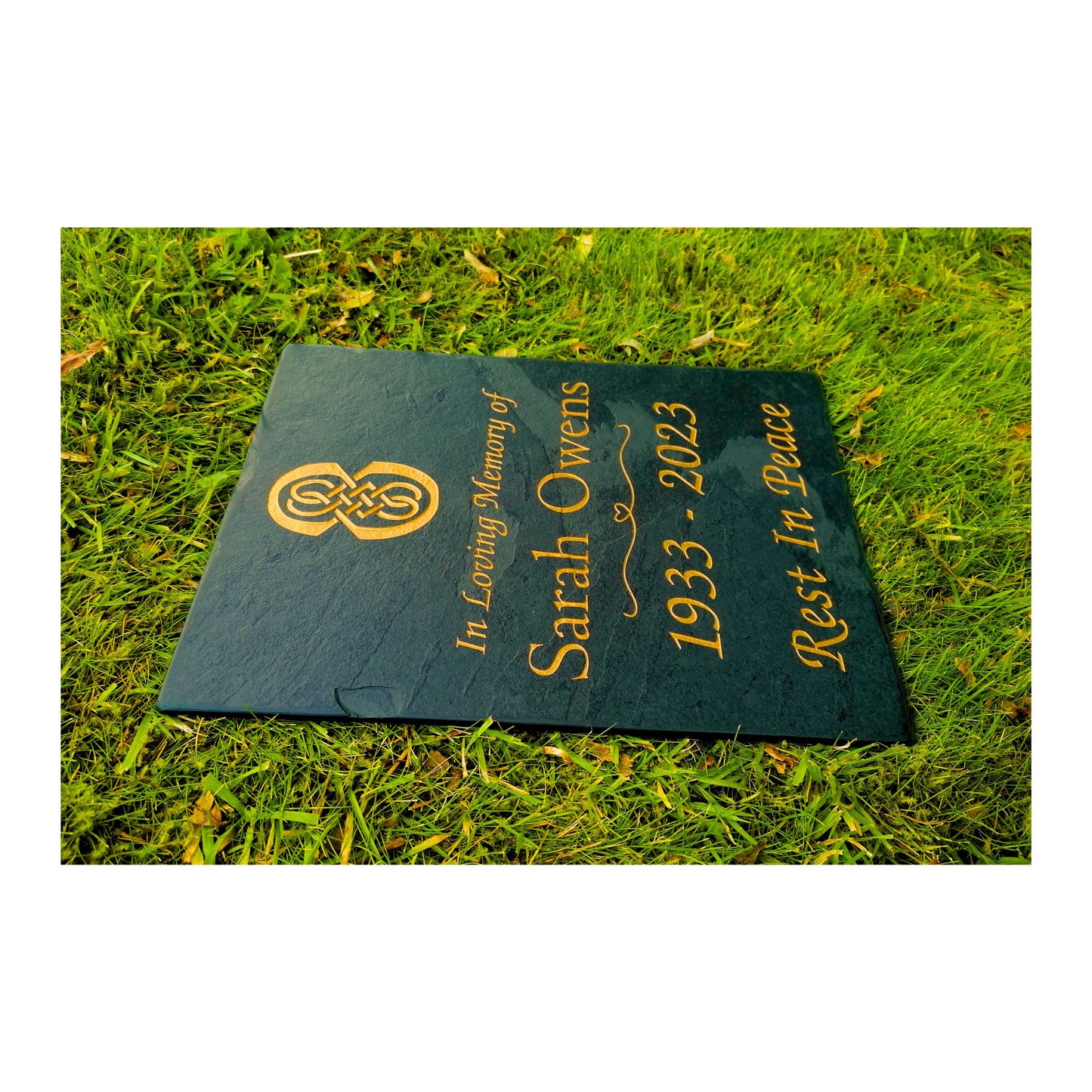 Grave Marker Memorial Plaque | Engraved Natural Slate | Custom Personalised | Gold Copper Silver | Memories Tributes Stone Headstones Bereavement