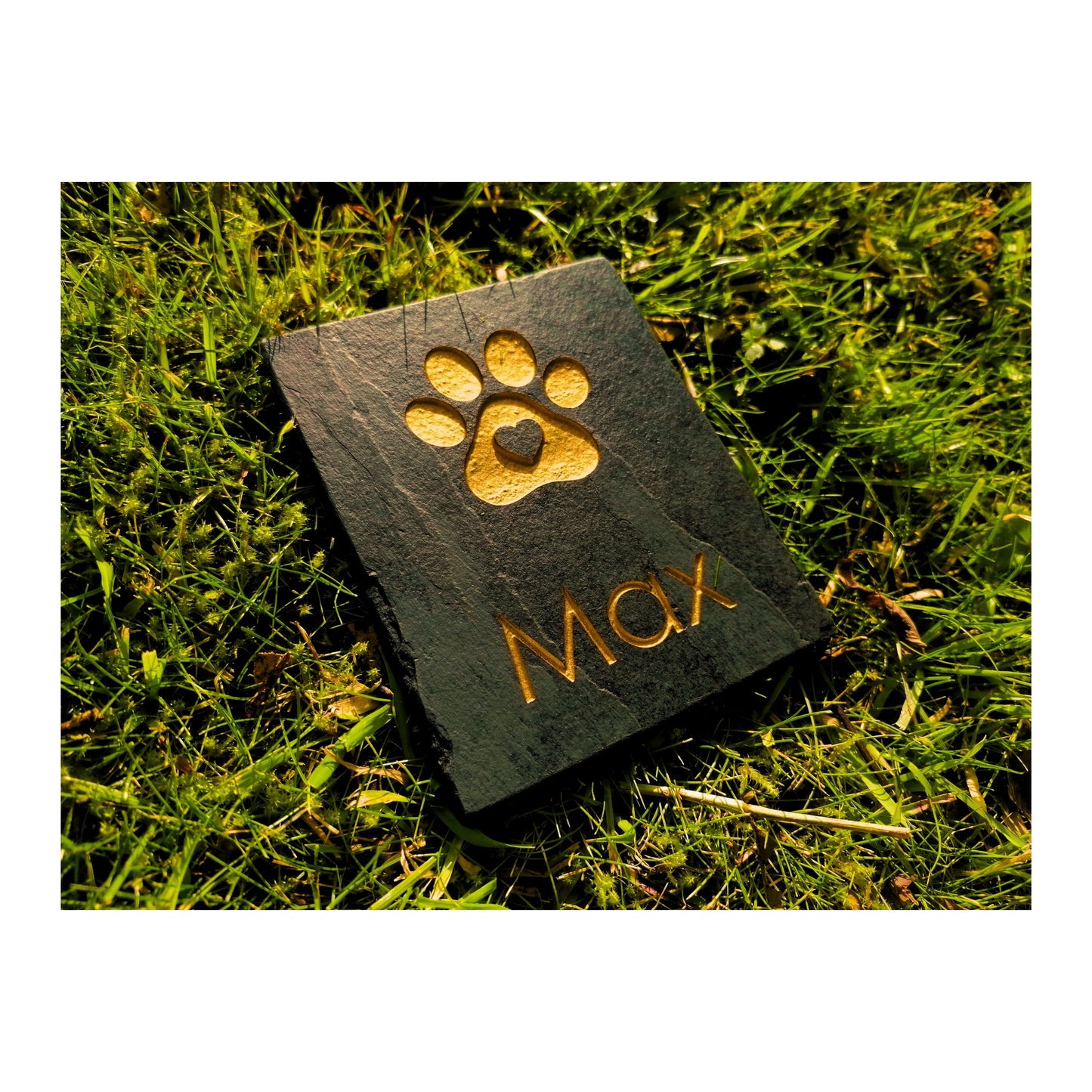 Personalised Custom Pet Paw Print | Engraved Natural Slate Memorial Plaque | Gold Copper Silver | Memories Tributes Markers Stone Headstones
