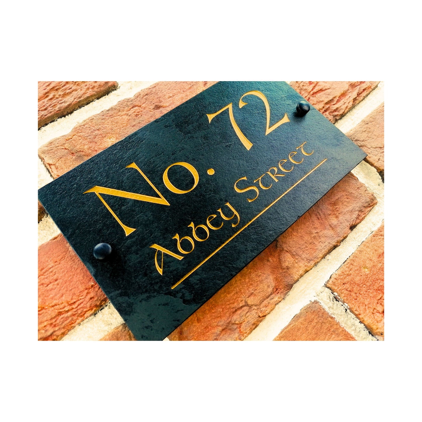 Engraved Natural Slate House Address Sign - Rustic Farmhouse Style Door Number - Wedding, Housewarming, Anniversary Gift Idea