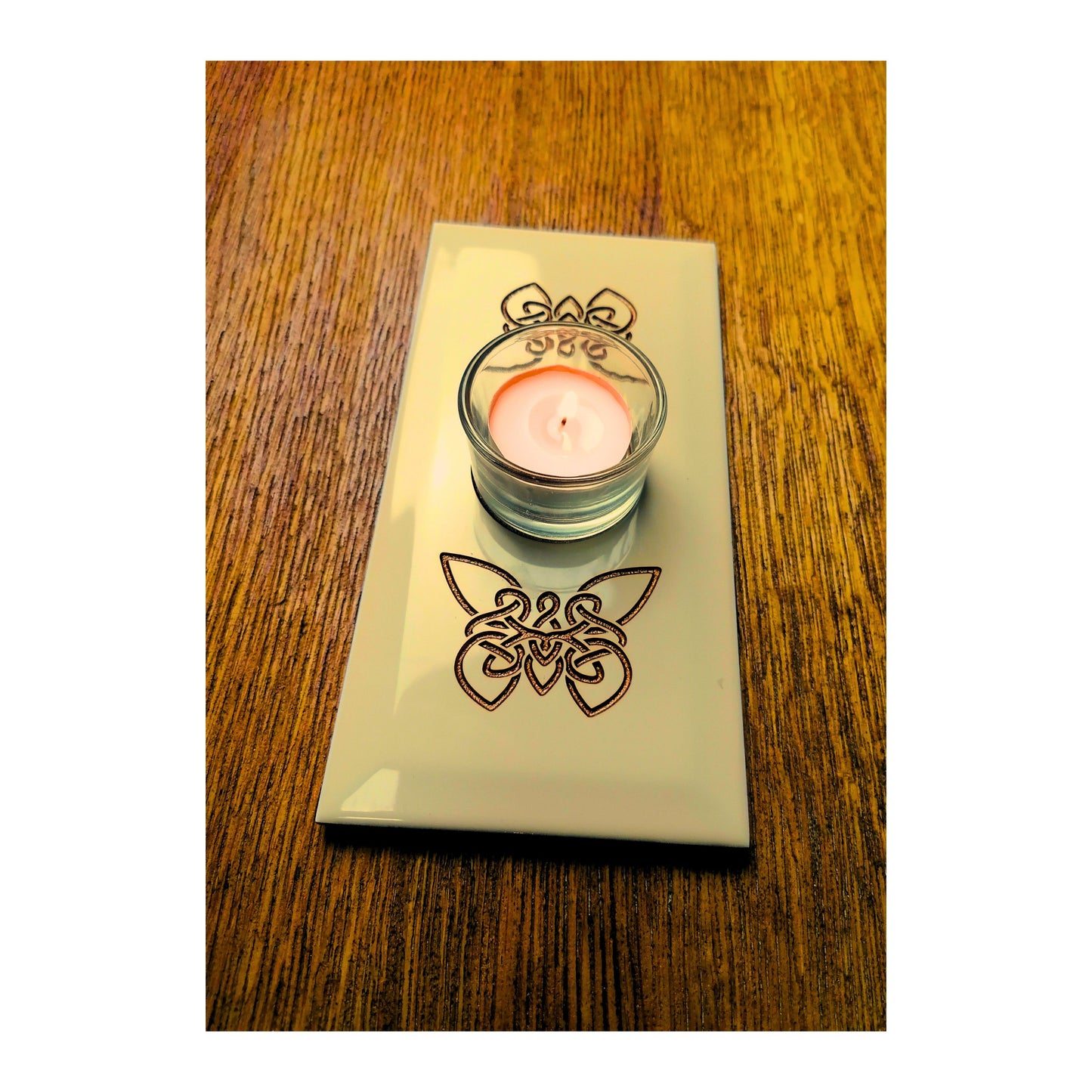 Handmade Tealight Candle Holder | Deep Engraved Ceramic Tile | Unique Gift Idea | Made In Ireland | Gold Copper Silver | Modern Home Decor