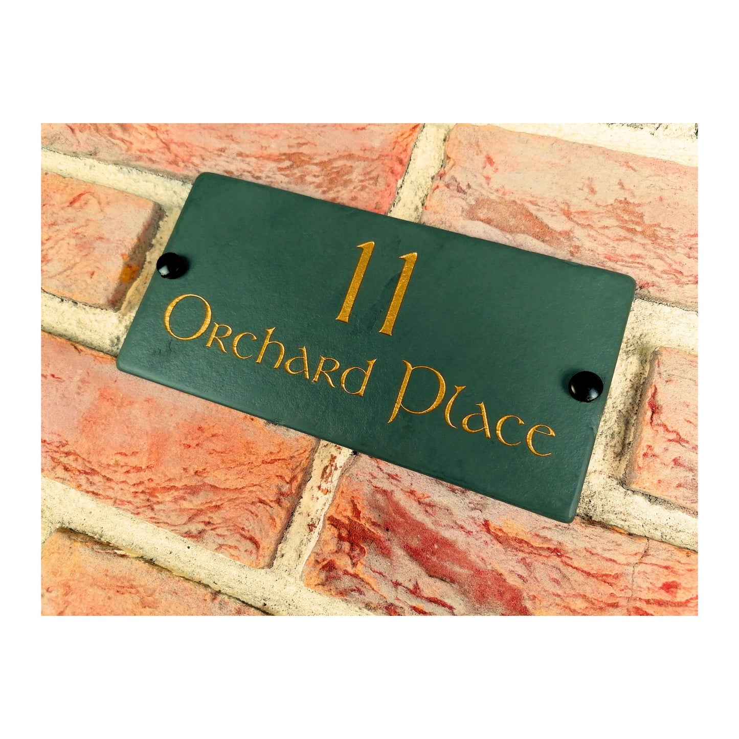 Engraved Natural Slate House Address Sign - Rustic Farmhouse Style Door Number - Wedding, Housewarming, Anniversary Gift Idea