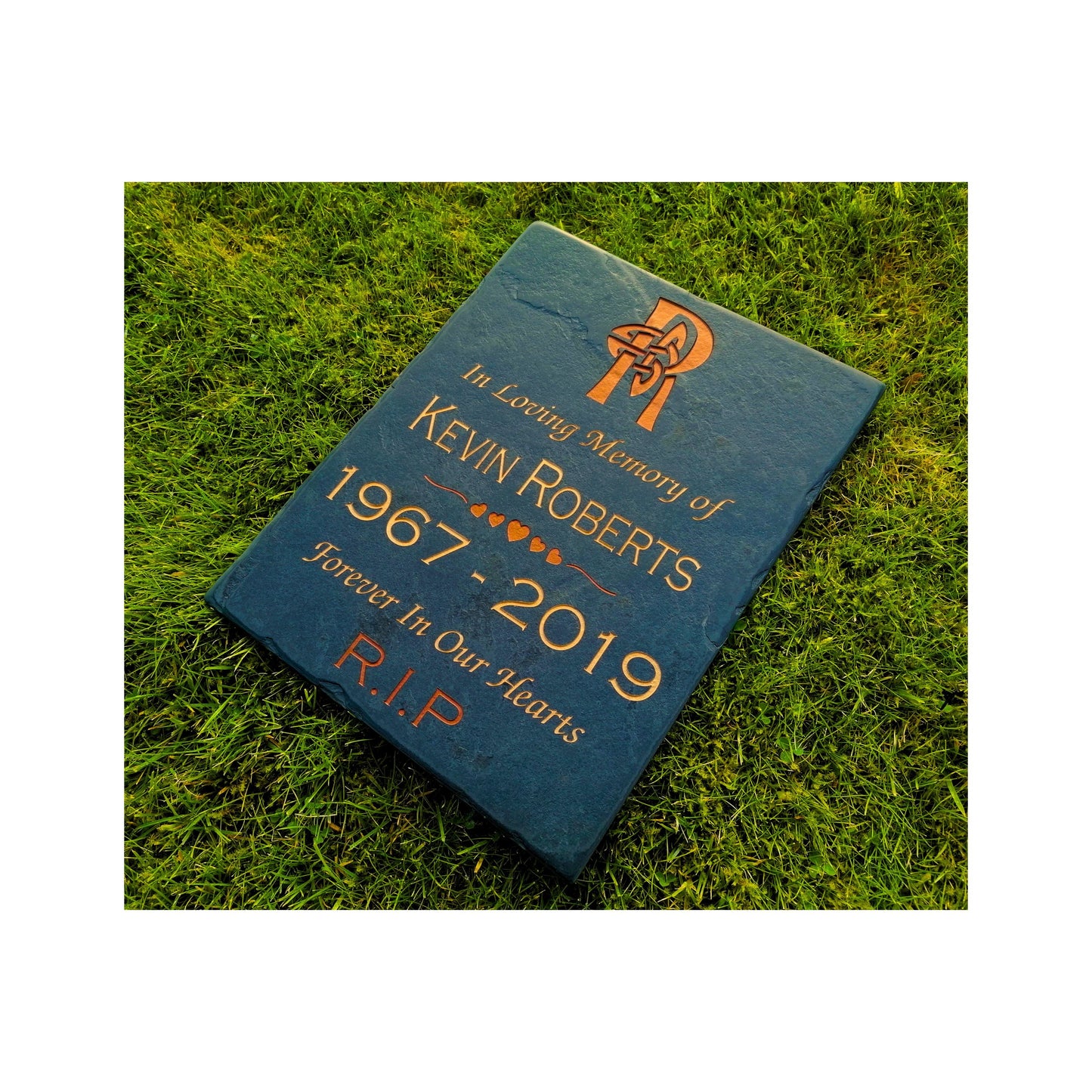 Grave Marker Memorial Plaque | Engraved Natural Slate | Custom Personalised | Gold Copper Silver | Memories Tributes Stone Headstones Bereavement