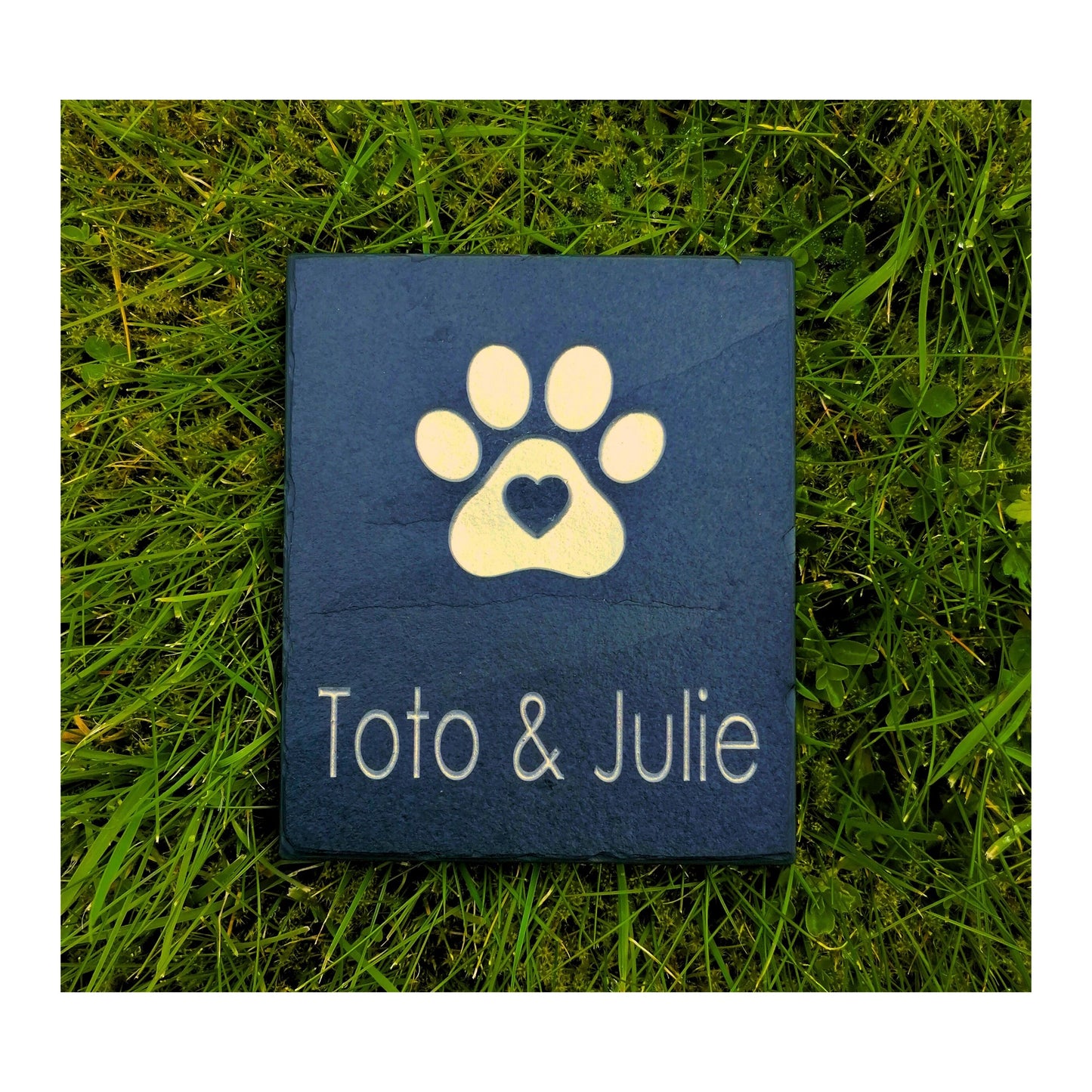 Personalised Custom Pet Paw Print | Engraved Natural Slate Memorial Plaque | Gold Copper Silver | Memories Tributes Markers Stone Headstones