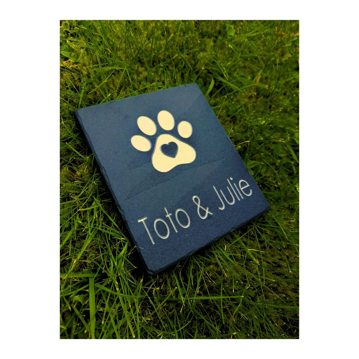 Personalised Custom Pet Paw Print | Engraved Natural Slate Memorial Plaque | Gold Copper Silver | Memories Tributes Markers Stone Headstones