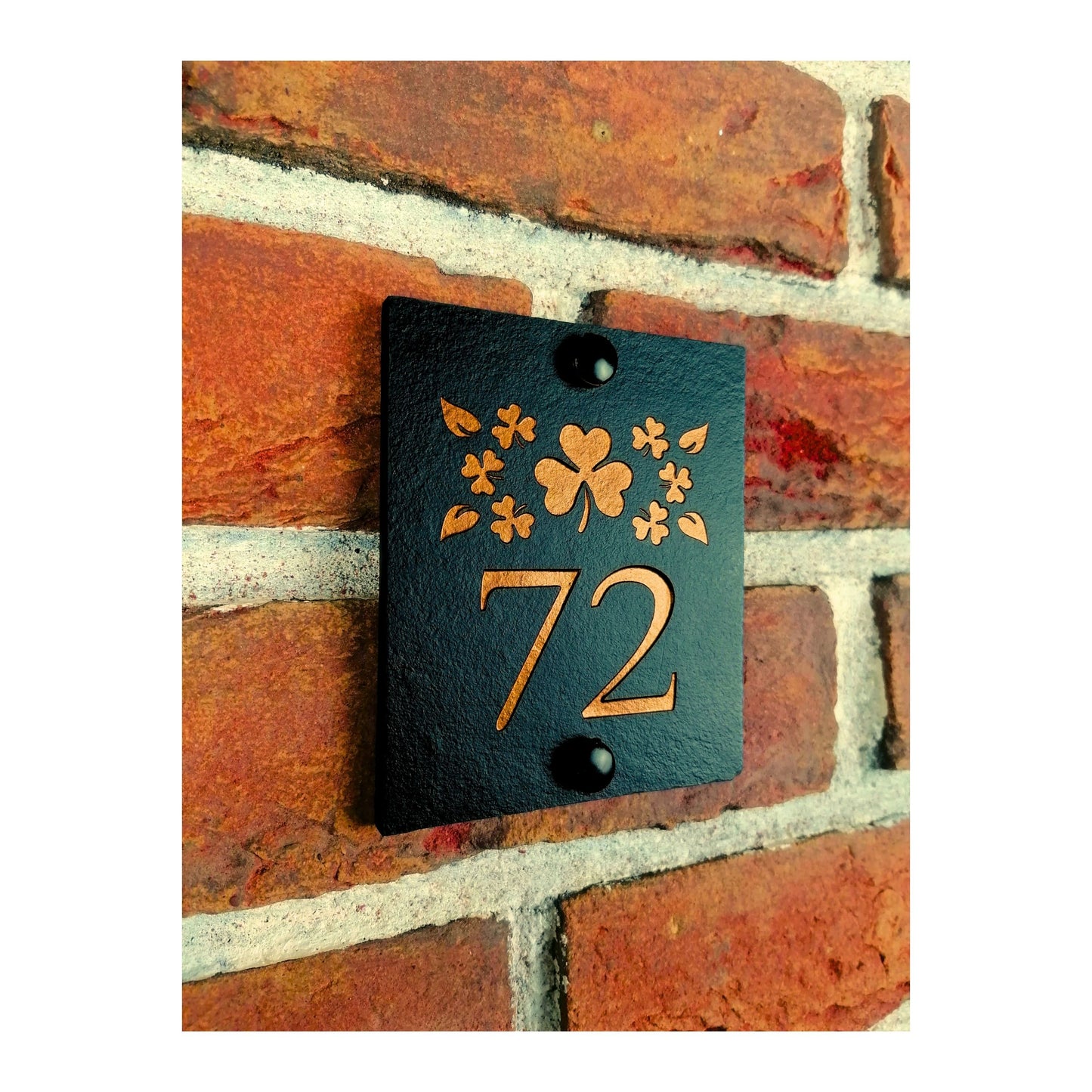 Engraved Natural Slate House Address Sign - Rustic Farmhouse Style Door Number - Wedding, Housewarming, Anniversary Gift Idea