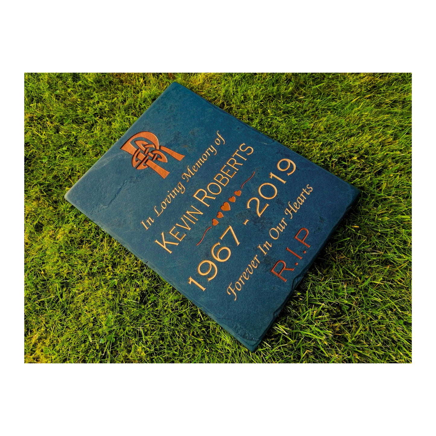 Grave Marker Memorial Plaque | Engraved Natural Slate | Custom Personalised | Gold Copper Silver | Memories Tributes Stone Headstones Bereavement