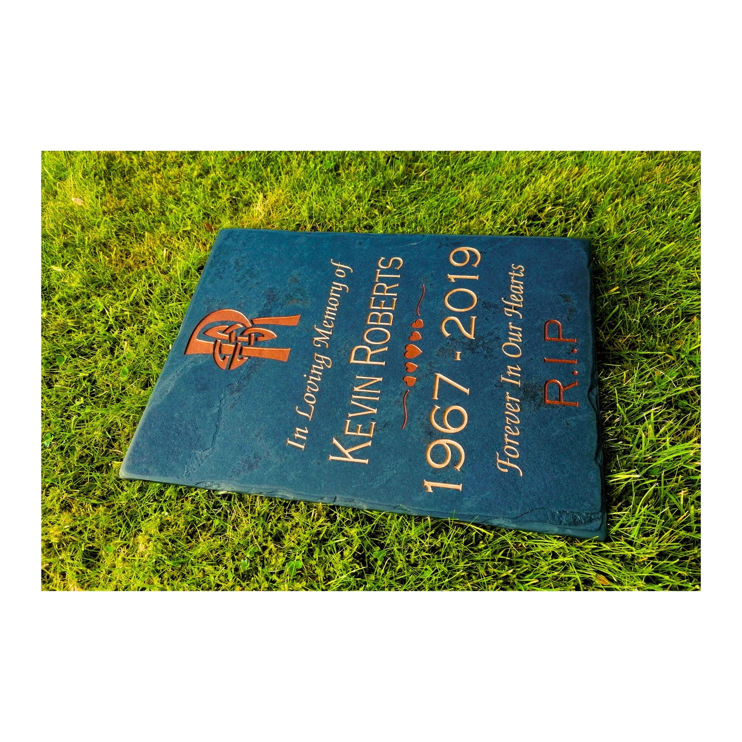Grave Marker Memorial Plaque | Engraved Natural Slate | Custom Personalised | Gold Copper Silver | Memories Tributes Stone Headstones Bereavement