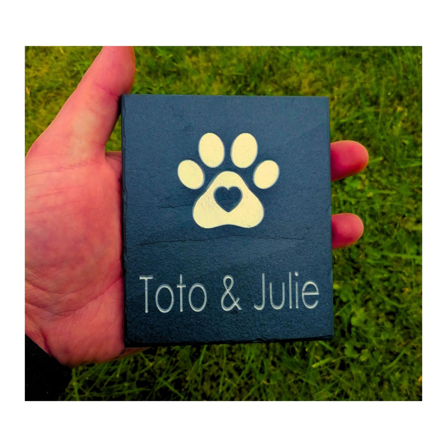 Personalised Custom Pet Paw Print | Engraved Natural Slate Memorial Plaque | Gold Copper Silver | Memories Tributes Markers Stone Headstones