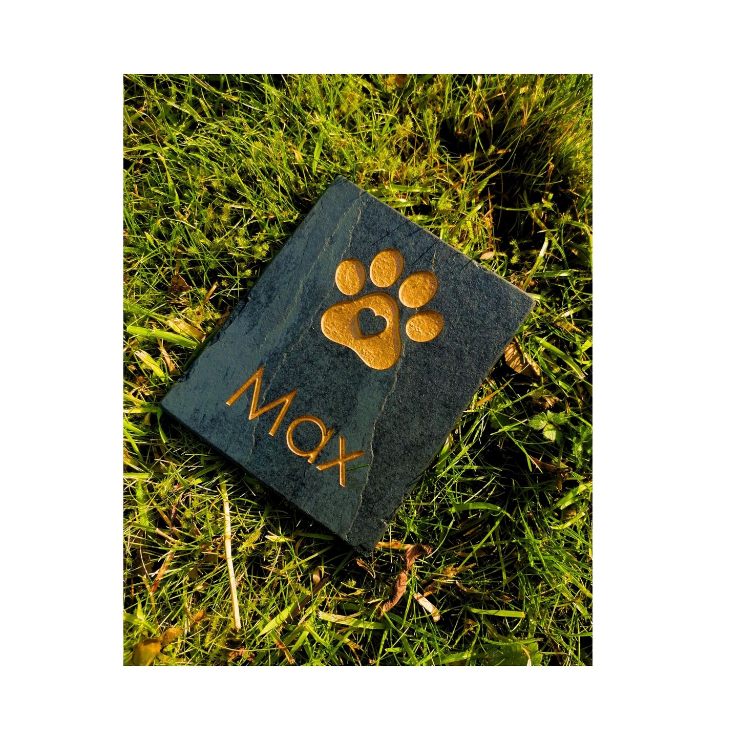Personalised Custom Pet Paw Print | Engraved Natural Slate Memorial Plaque | Gold Copper Silver | Memories Tributes Markers Stone Headstones