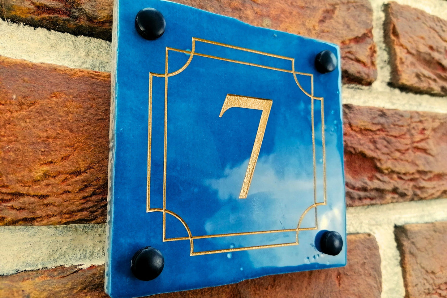 Engraved Ceramic Wall Tile Address Sign | Irish Handmade Square Door Number House Name | Rustic Custom Personalised Postcode Mailbox Irish