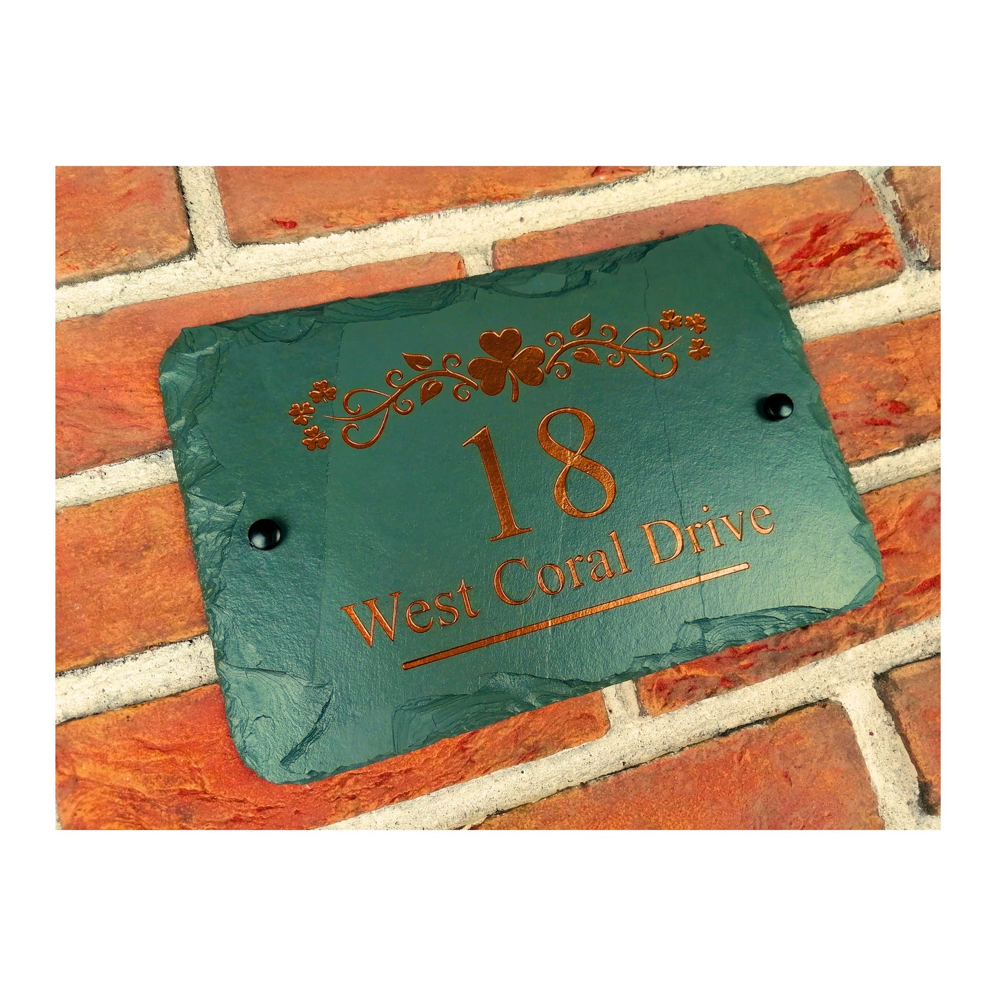 Engraved Natural Slate House Address Sign - Rustic Farmhouse Style Door Number - Wedding, Housewarming, Anniversary Gift Idea