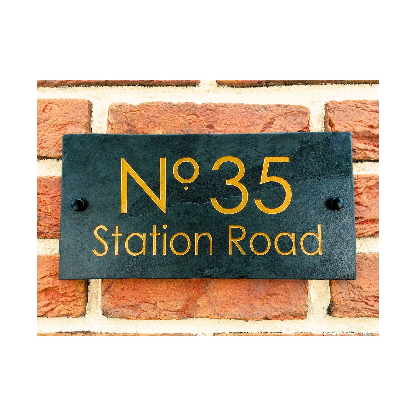 Engraved Natural Slate House Address Sign - Rustic Farmhouse Style Door Number - Wedding, Housewarming, Anniversary Gift Idea
