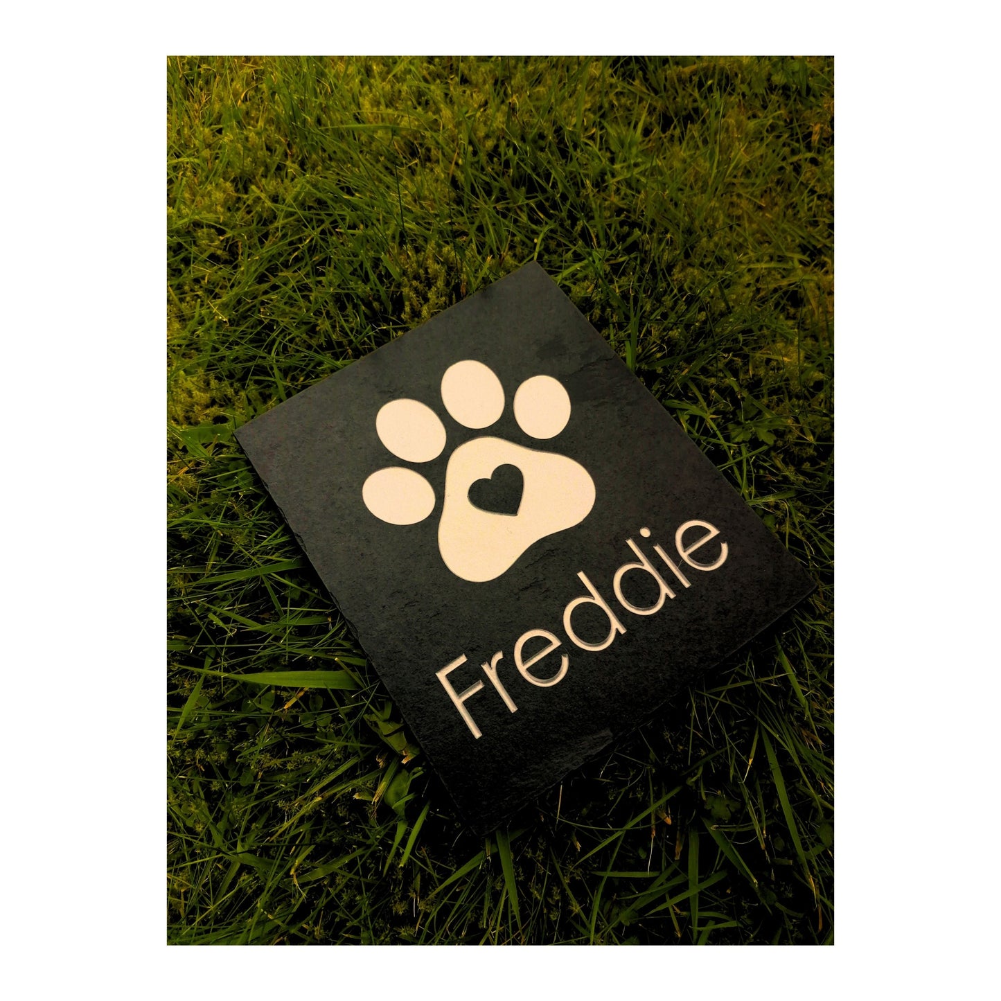 Personalised Custom Pet Paw Print | Engraved Natural Slate Memorial Plaque | Gold Copper Silver | Memories Tributes Markers Stone Headstones