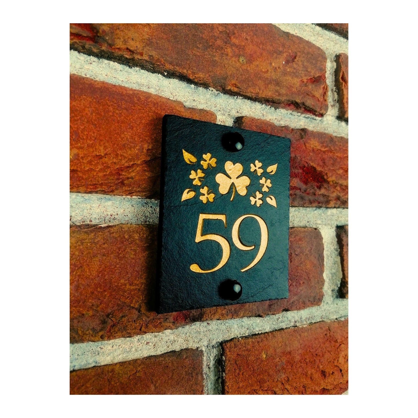 Engraved Natural Slate House Address Sign - Rustic Farmhouse Style Door Number - Wedding, Housewarming, Anniversary Gift Idea