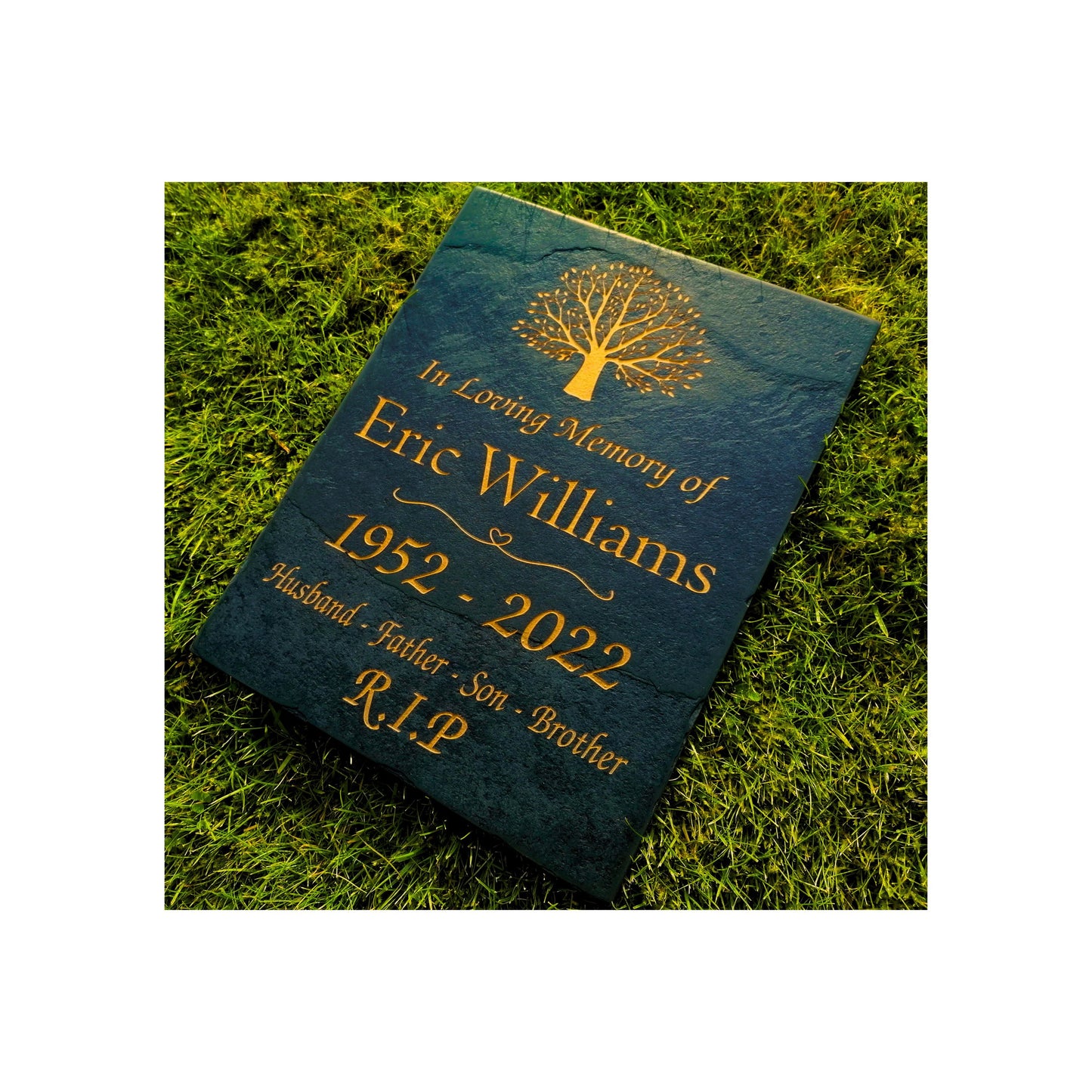 Grave Marker Memorial Plaque | Engraved Natural Slate | Custom Personalised | Gold Copper Silver | Memories Tributes Stone Headstones Bereavement