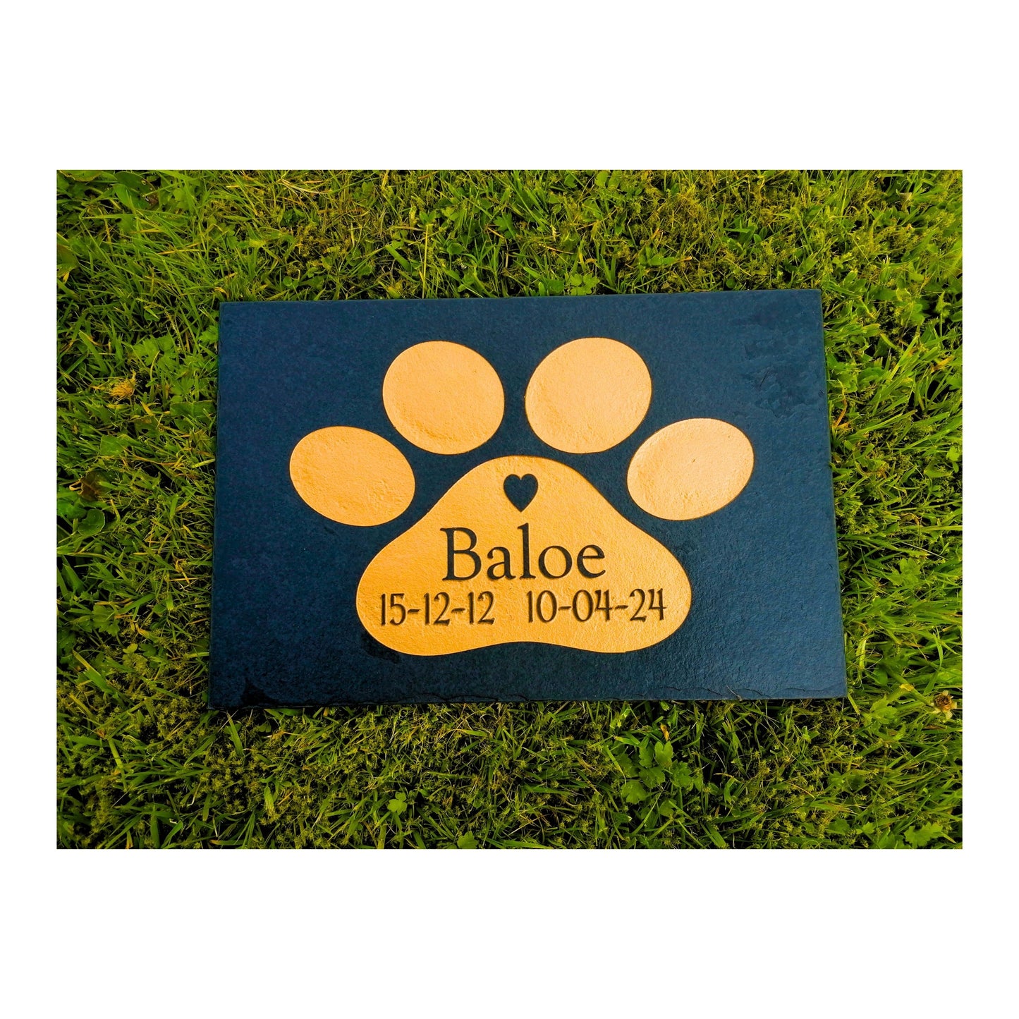 Personalised Custom Pet Paw Print | Engraved Natural Slate Memorial Plaque | Gold Copper Silver | Memories Tributes Markers Stone Headstones