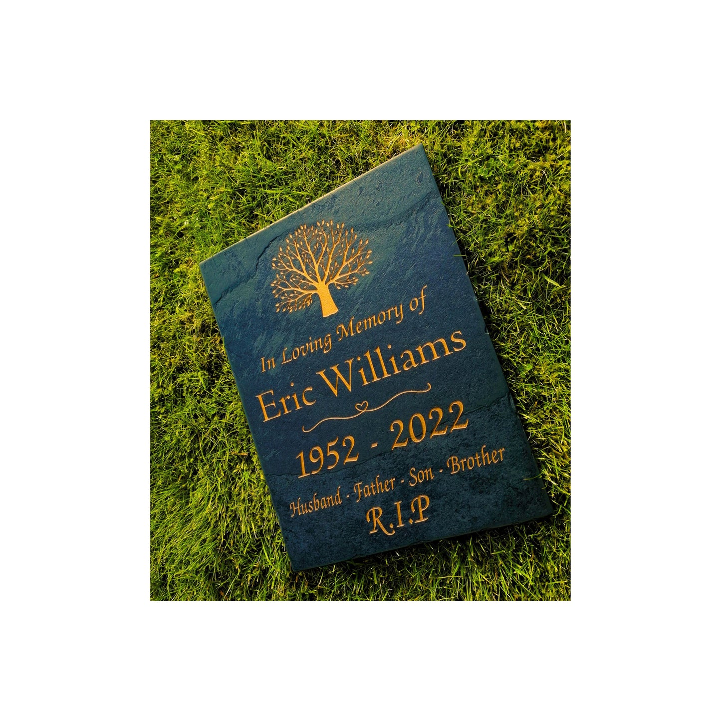 Grave Marker Memorial Plaque | Engraved Natural Slate | Custom Personalised | Gold Copper Silver | Memories Tributes Stone Headstones Bereavement