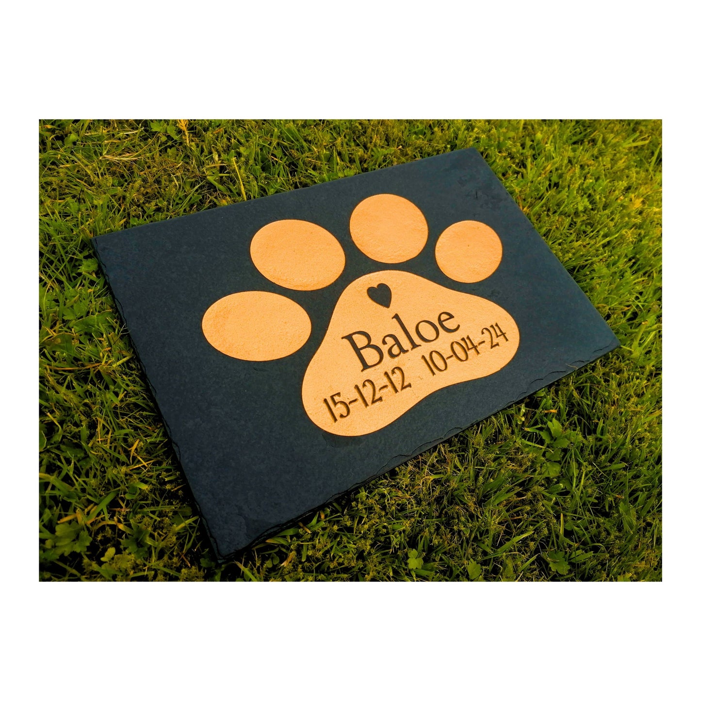 Personalised Custom Pet Paw Print | Engraved Natural Slate Memorial Plaque | Gold Copper Silver | Memories Tributes Markers Stone Headstones