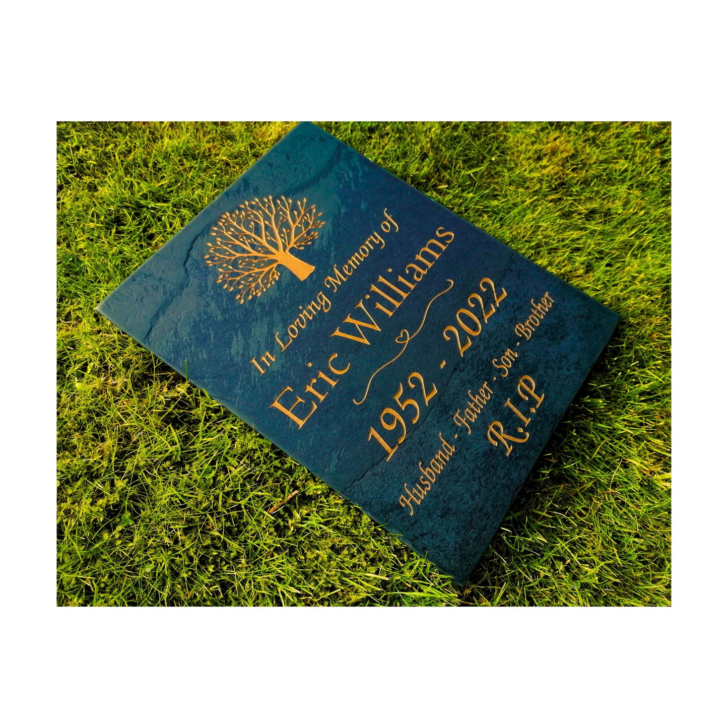 Grave Marker Memorial Plaque | Engraved Natural Slate | Custom Personalised | Gold Copper Silver | Memories Tributes Stone Headstones Bereavement