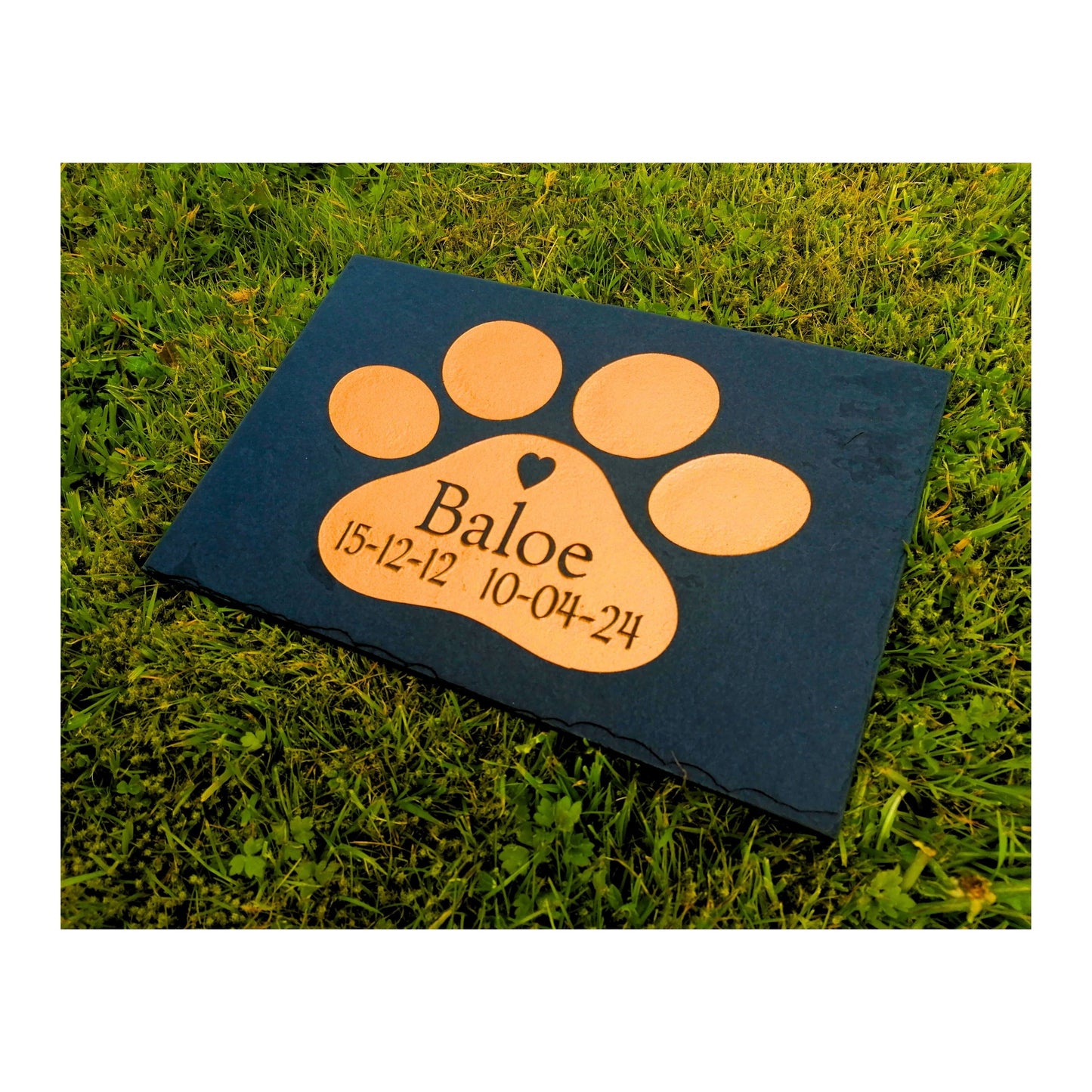 Personalised Custom Pet Paw Print | Engraved Natural Slate Memorial Plaque | Gold Copper Silver | Memories Tributes Markers Stone Headstones