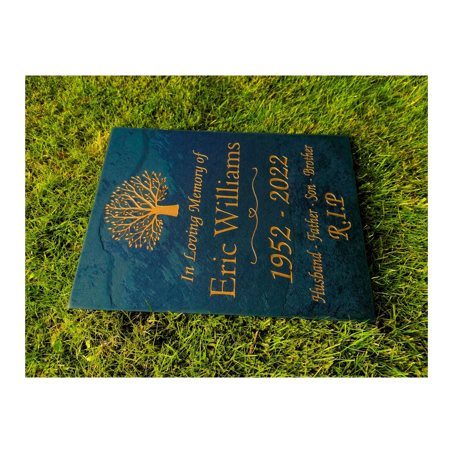Grave Marker Memorial Plaque | Engraved Natural Slate | Custom Personalised | Gold Copper Silver | Memories Tributes Stone Headstones Bereavement
