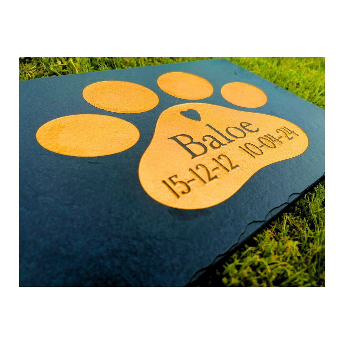 Personalised Custom Pet Paw Print | Engraved Natural Slate Memorial Plaque | Gold Copper Silver | Memories Tributes Markers Stone Headstones