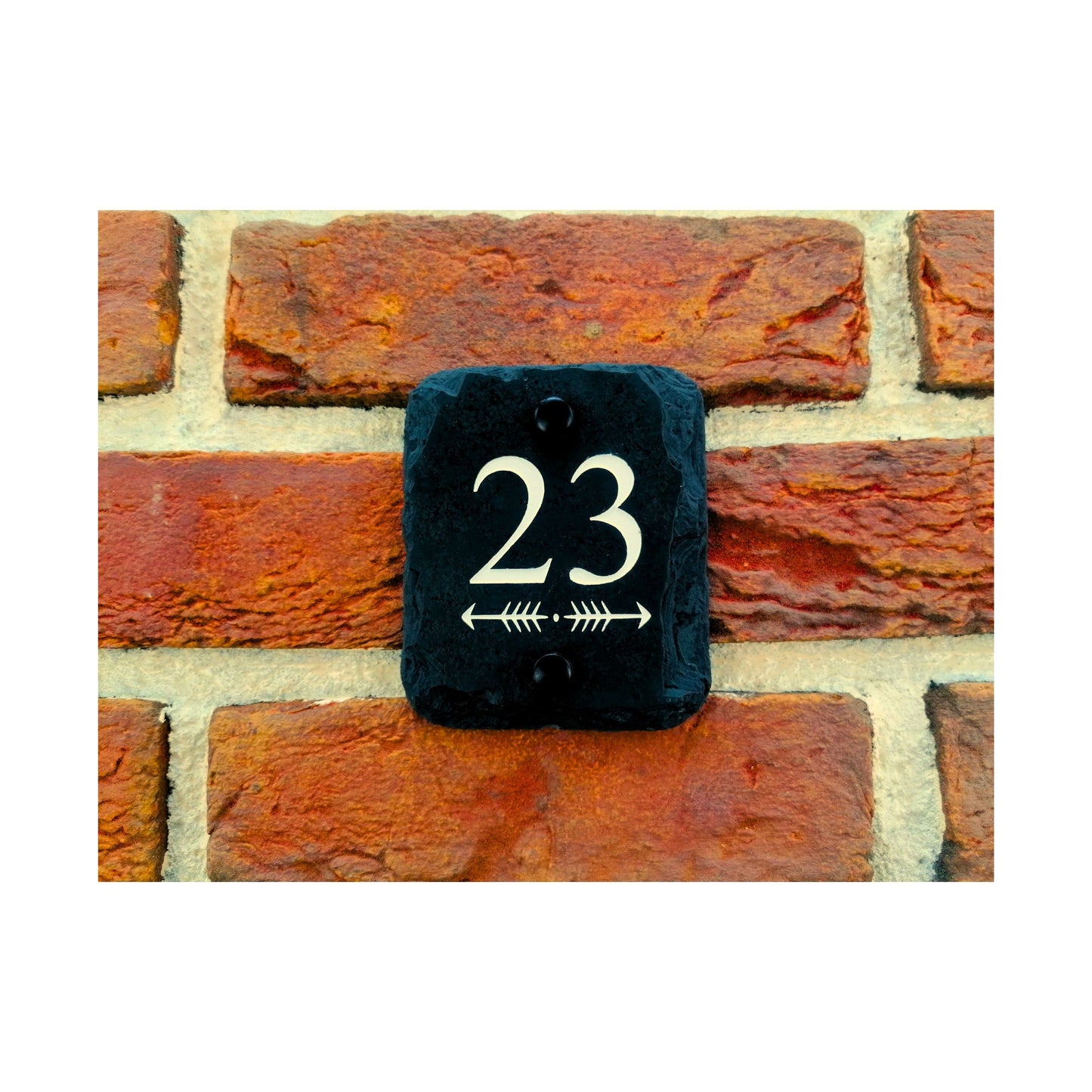 Engraved Natural Slate House Address Sign - Rustic Farmhouse Style Door Number - Wedding, Housewarming, Anniversary Gift Idea