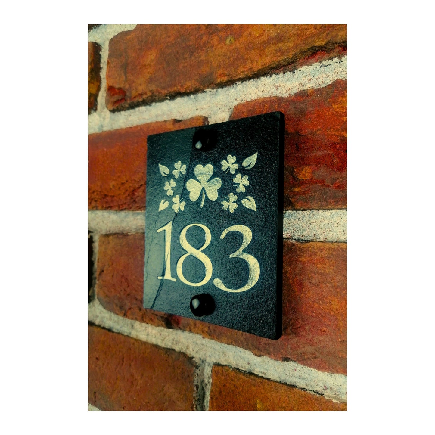 Engraved Natural Slate House Address Sign - Rustic Farmhouse Style Door Number - Wedding, Housewarming, Anniversary Gift Idea