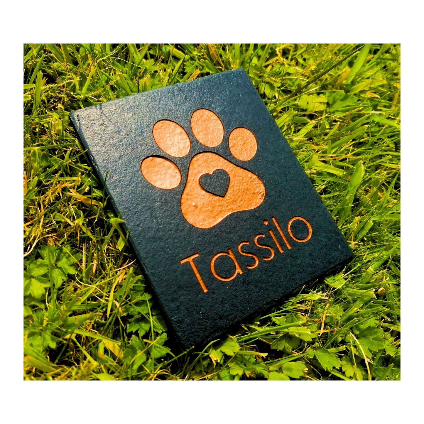 Personalised Custom Pet Paw Print | Engraved Natural Slate Memorial Plaque | Gold Copper Silver | Memories Tributes Markers Stone Headstones