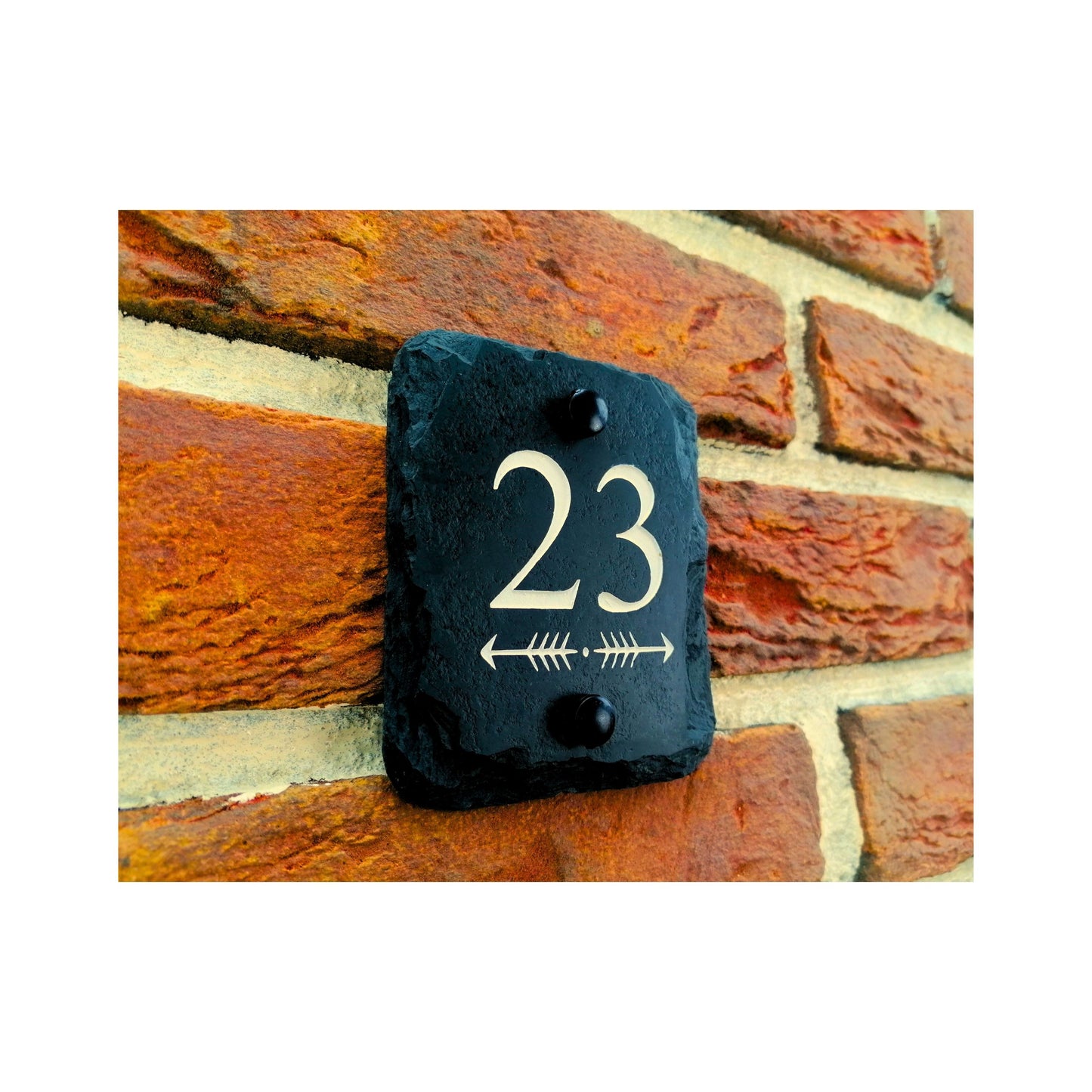 Engraved Natural Slate House Address Sign - Rustic Farmhouse Style Door Number - Wedding, Housewarming, Anniversary Gift Idea