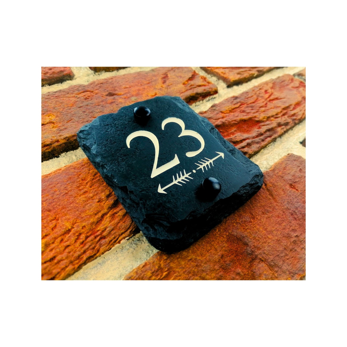 Engraved Natural Slate House Address Sign - Rustic Farmhouse Style Door Number - Wedding, Housewarming, Anniversary Gift Idea