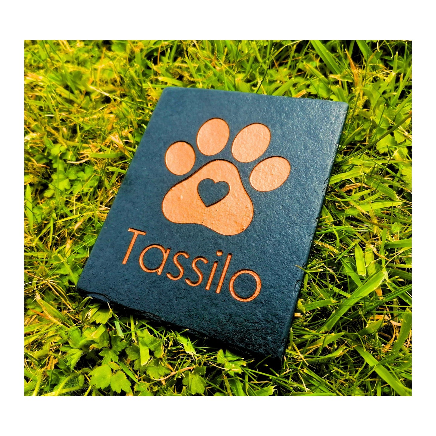 Personalised Custom Pet Paw Print | Engraved Natural Slate Memorial Plaque | Gold Copper Silver | Memories Tributes Markers Stone Headstones