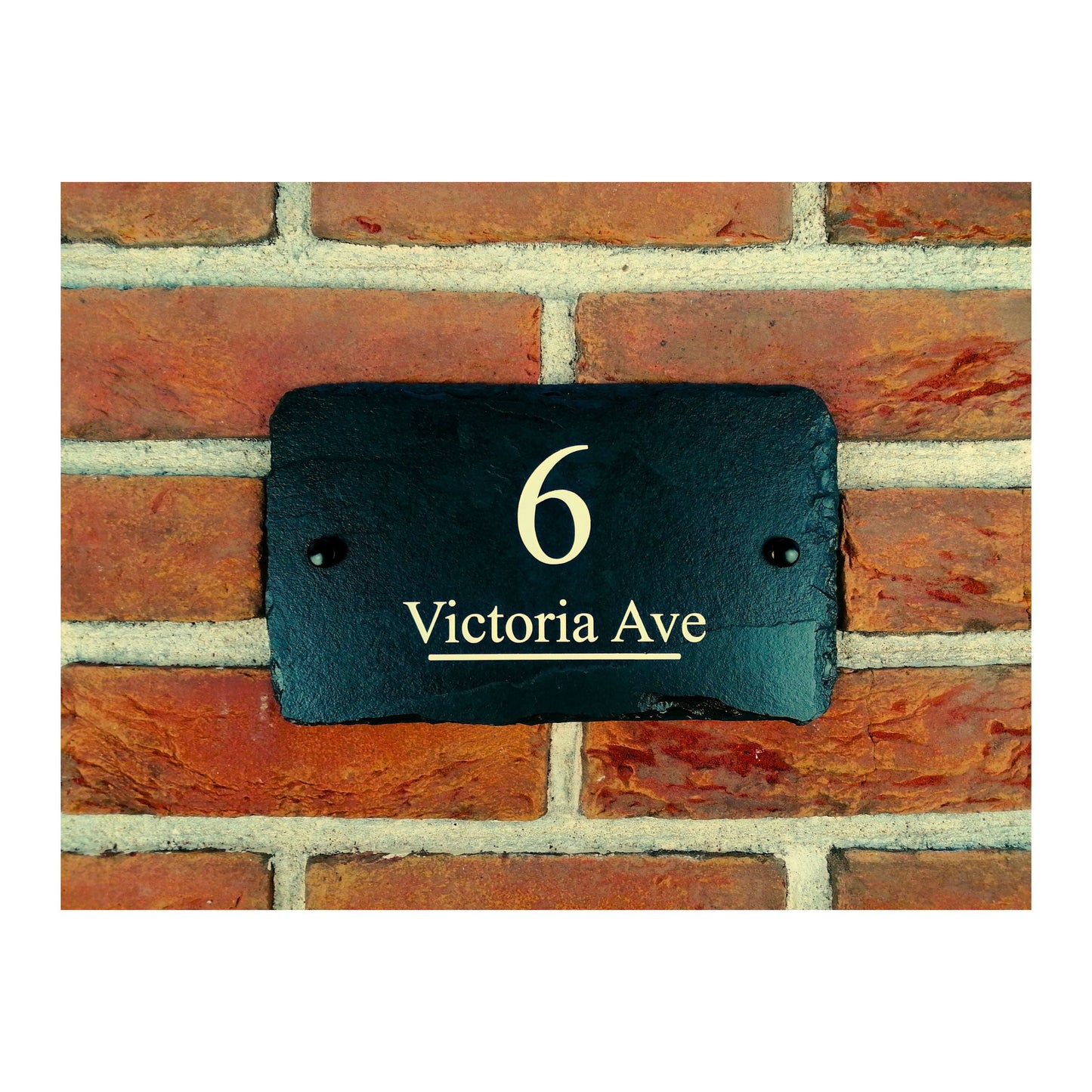 Engraved Natural Slate House Address Sign - Rustic Farmhouse Style Door Number - Wedding, Housewarming, Anniversary Gift Idea