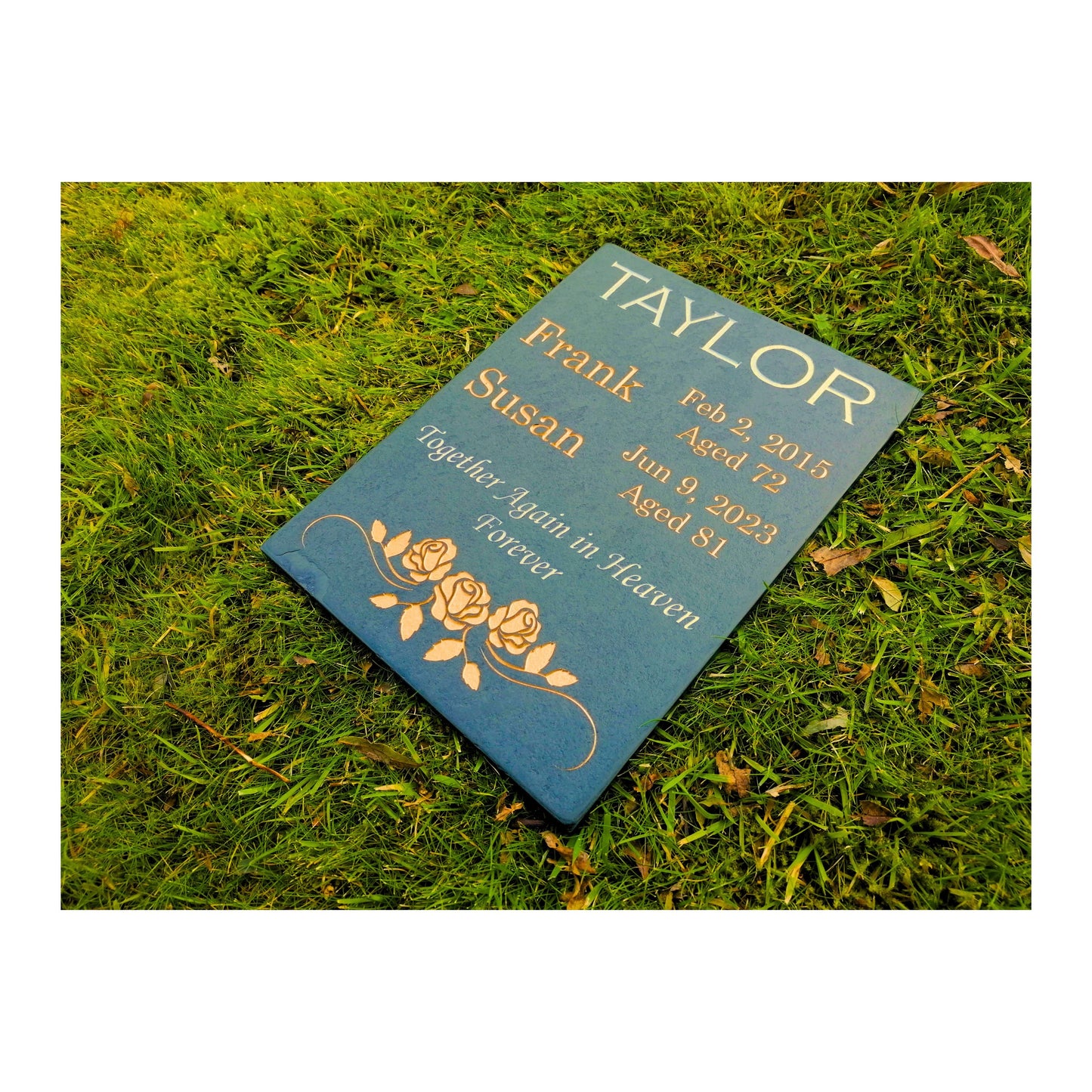 Grave Marker Memorial Plaque | Engraved Natural Slate | Custom Personalised | Gold Copper Silver | Memories Tributes Stone Headstones Bereavement