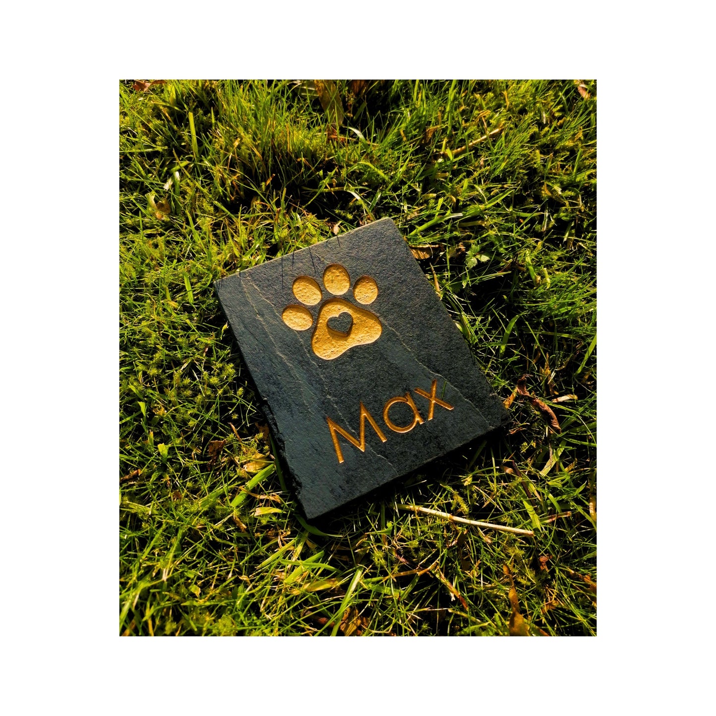 Personalised Custom Pet Paw Print | Engraved Natural Slate Memorial Plaque | Gold Copper Silver | Memories Tributes Markers Stone Headstones