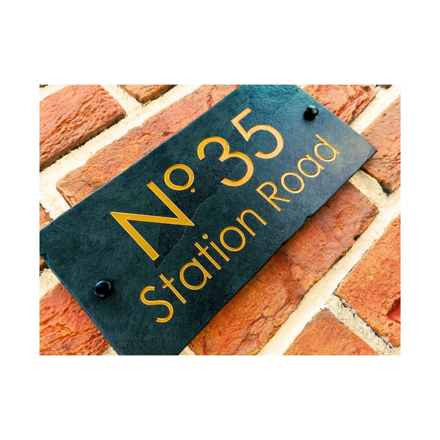Engraved Natural Slate House Address Sign - Rustic Farmhouse Style Door Number - Wedding, Housewarming, Anniversary Gift Idea