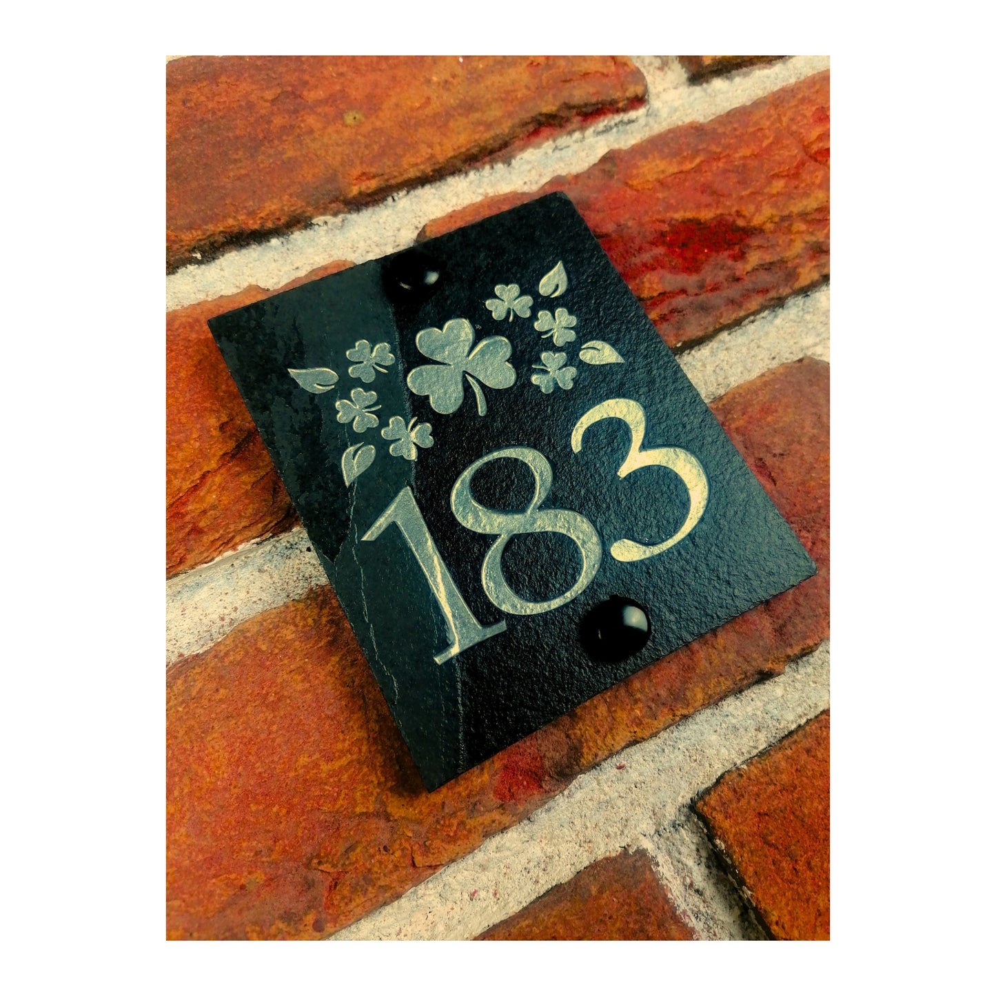 Engraved Natural Slate House Address Sign - Rustic Farmhouse Style Door Number - Wedding, Housewarming, Anniversary Gift Idea