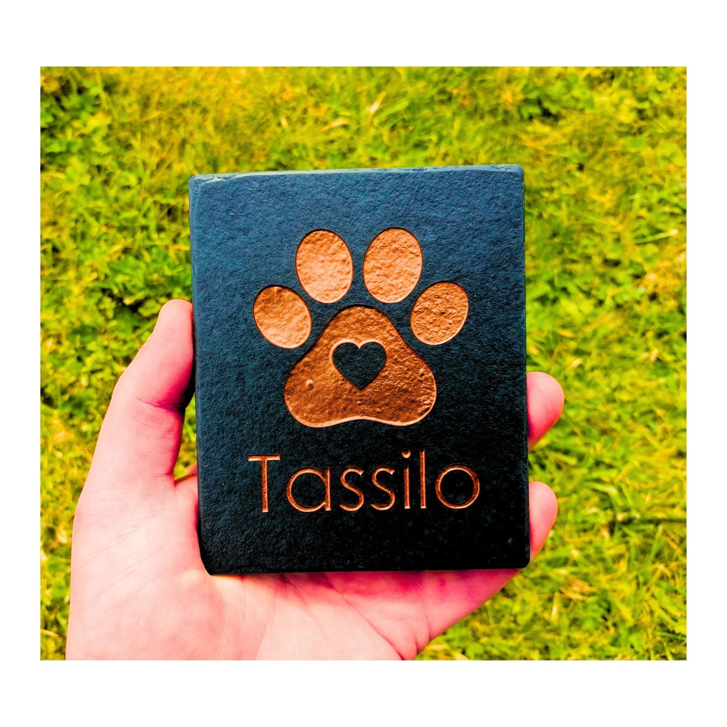 Personalised Custom Pet Paw Print | Engraved Natural Slate Memorial Plaque | Gold Copper Silver | Memories Tributes Markers Stone Headstones