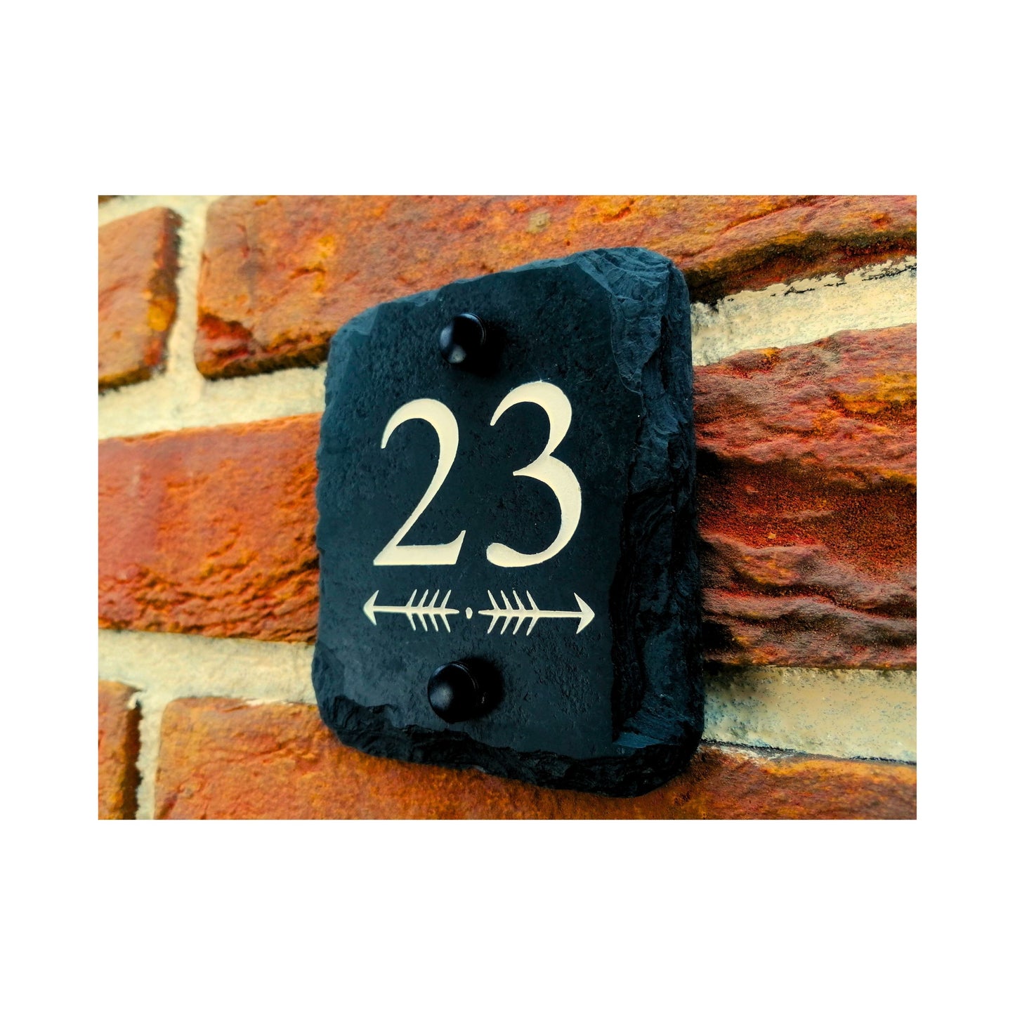 Engraved Natural Slate House Address Sign - Rustic Farmhouse Style Door Number - Wedding, Housewarming, Anniversary Gift Idea