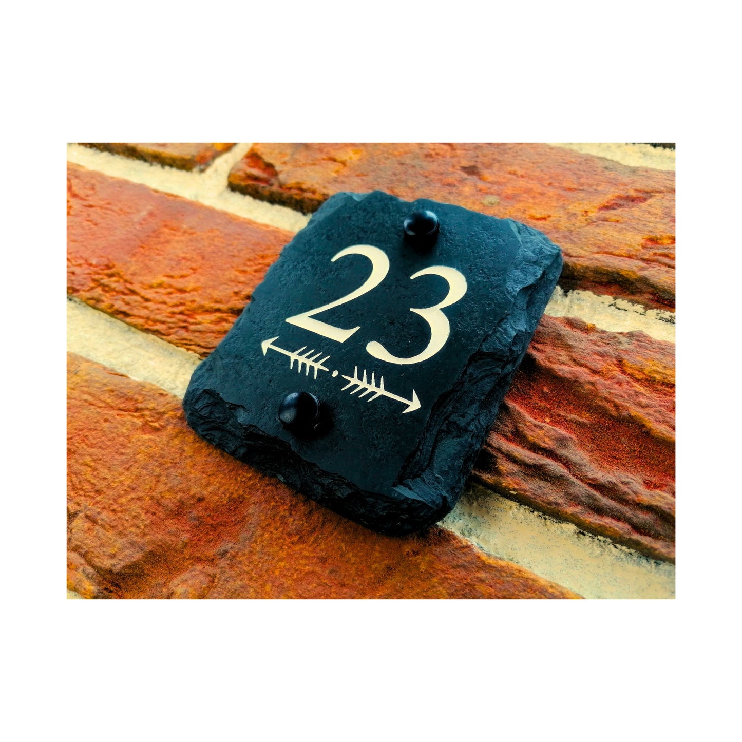 Engraved Natural Slate House Address Sign - Rustic Farmhouse Style Door Number - Wedding, Housewarming, Anniversary Gift Idea