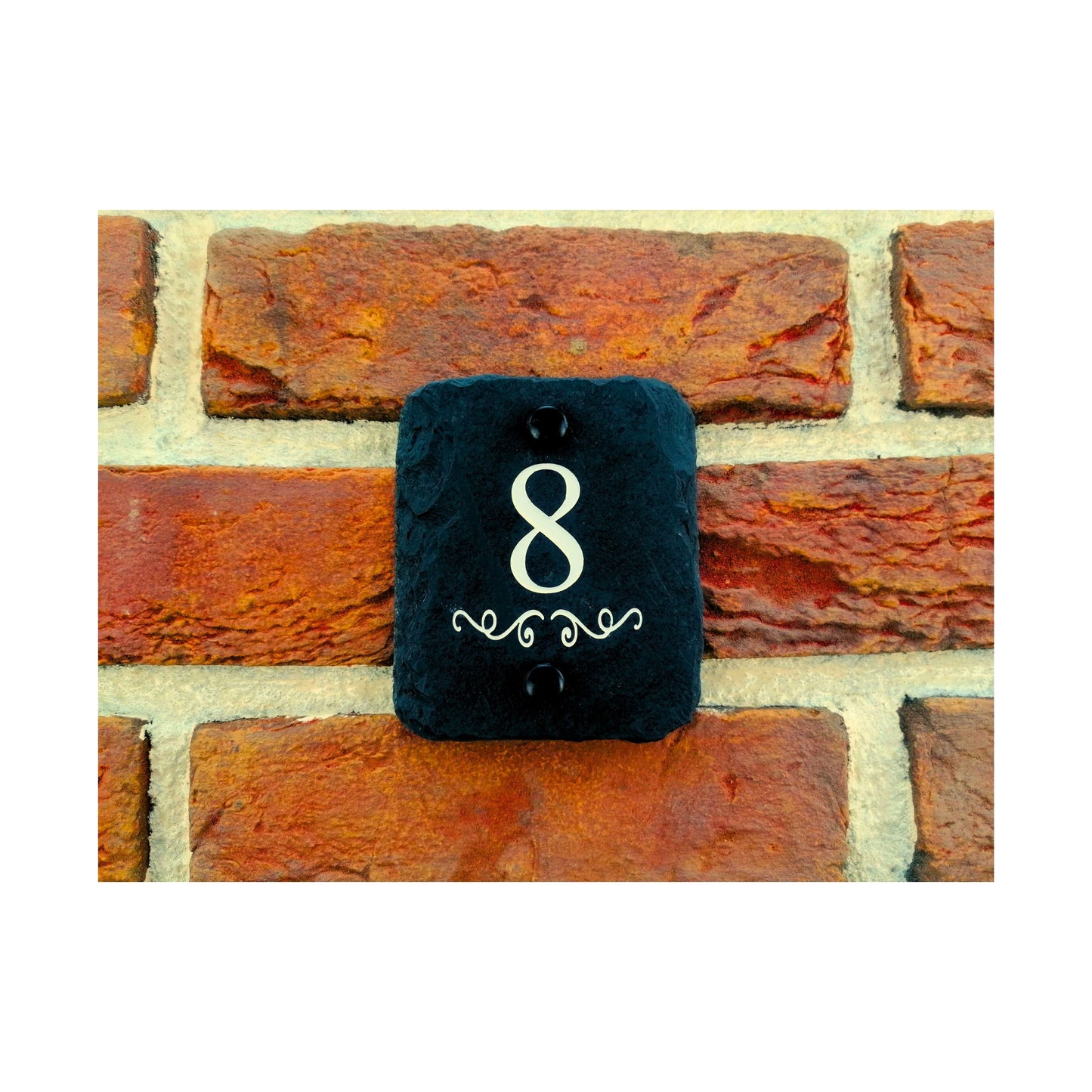 Engraved Natural Slate House Address Sign - Rustic Farmhouse Style Door Number - Wedding, Housewarming, Anniversary Gift Idea