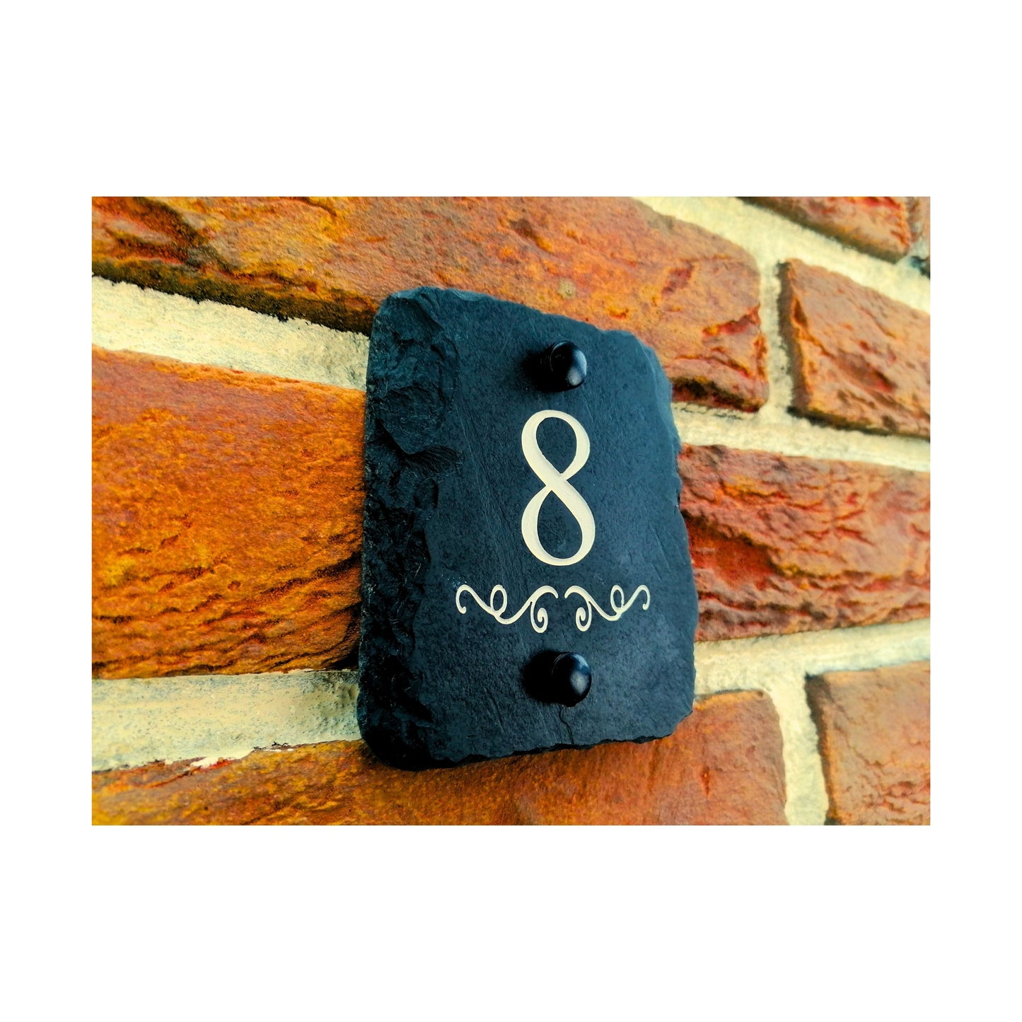 Engraved Natural Slate House Address Sign - Rustic Farmhouse Style Door Number - Wedding, Housewarming, Anniversary Gift Idea