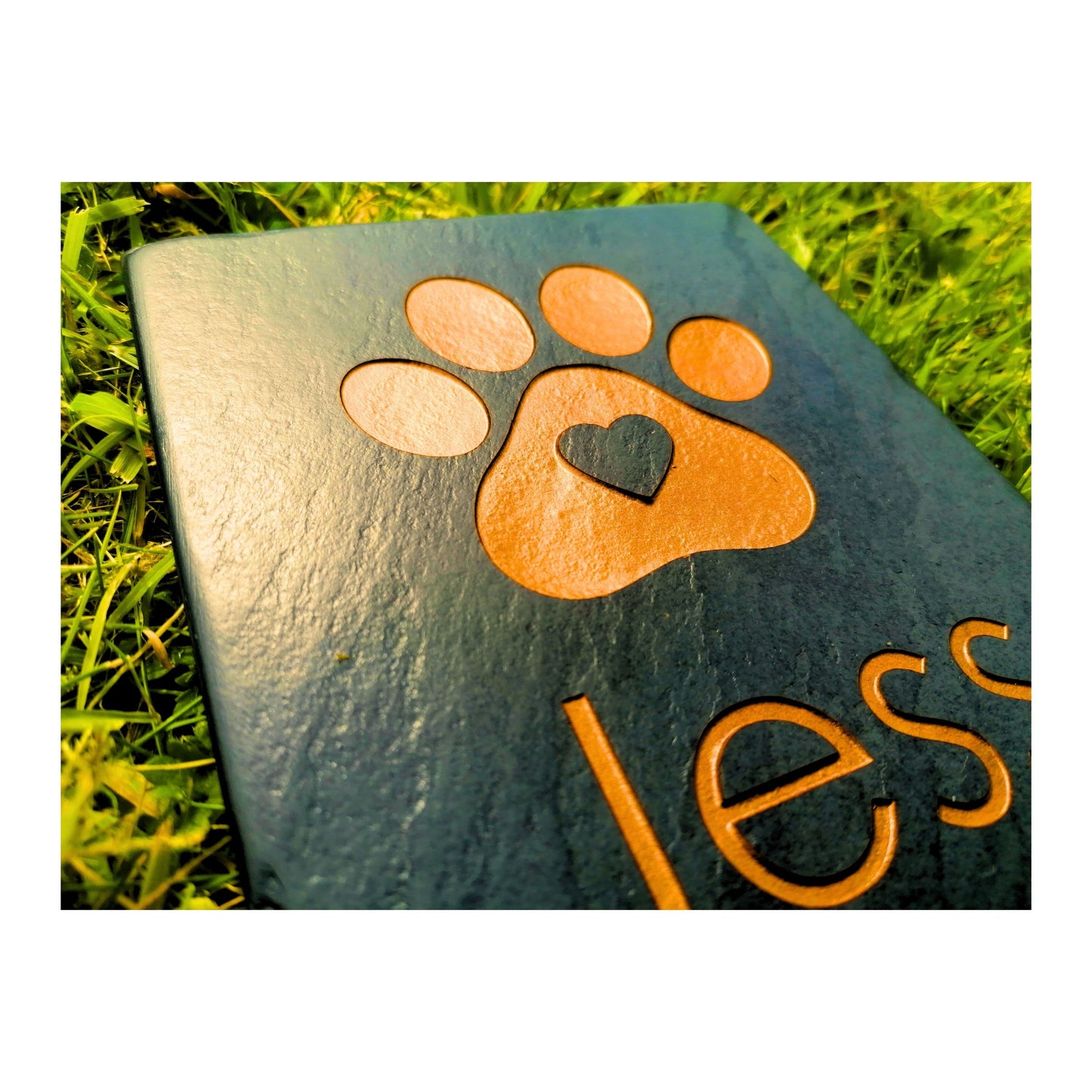 Personalised Custom Pet Paw Print | Engraved Natural Slate Memorial Plaque | Gold Copper Silver | Memories Tributes Markers Stone Headstones